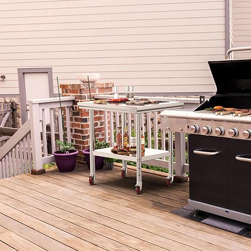 Miniatura 7 de YITAHOME Mesa de acero inoxidable, mesa de trabajo de 30 x 24 pulgadas con ruedas, 2 estantes, mesa de preparación de mesa de metal para el hogar,