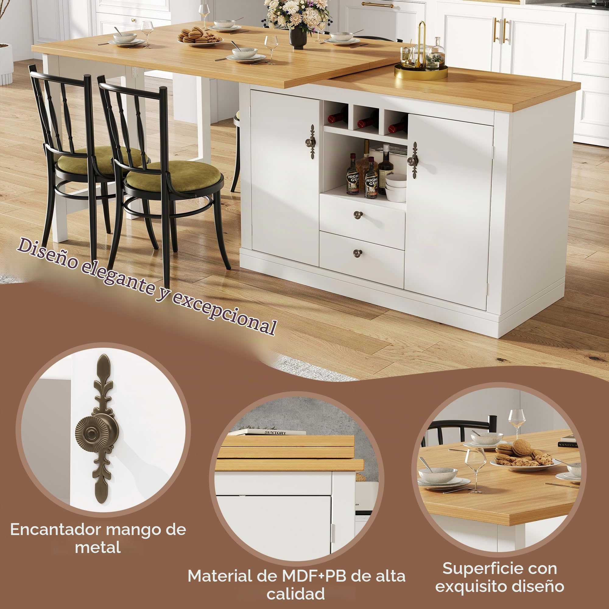 Mesa de bar extensible con función de giro de 360° y espacio de almacenamiento, mesa de bar de altura ajustable de 120-180 cm, mesa de bar con portavasos y compartimentos, mesa de diseño extensible