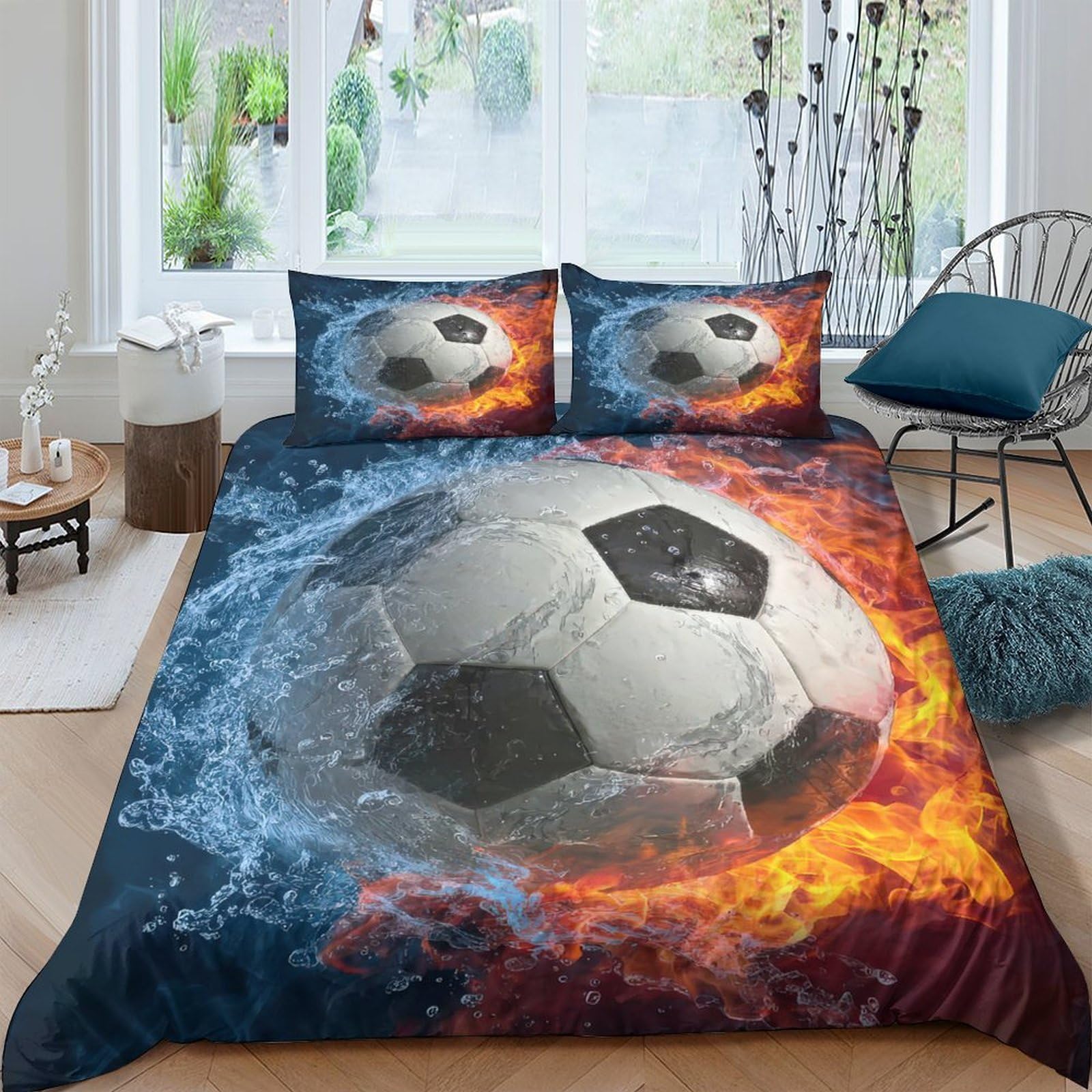 Ctjqhvkz Style-10 3D Printed Fire And Ice Soccer Fitted Sheet Microfiber Bed Cover For Bedroom Decor Mattress Protection Single（135X200cm）