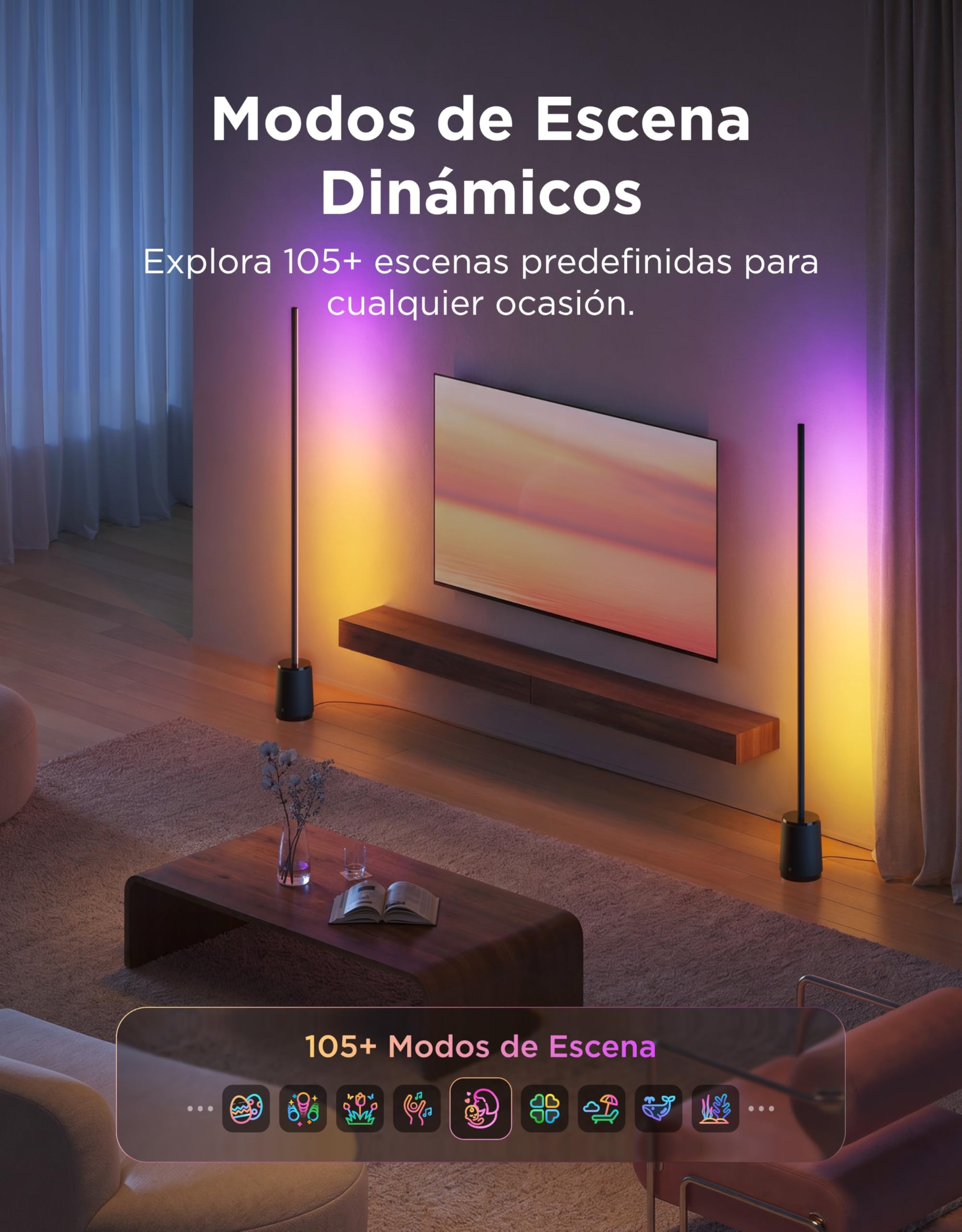 Govee Lampara de Pie 3 Lite RGBICWW, 1400lm Lámpara Salon de Pie LED Regulable 152cm, 2700K-6500K, Sincronización de Música,105+ Escenas y 12 Modos de Música, Compatible con Alexa y Matter, Negro