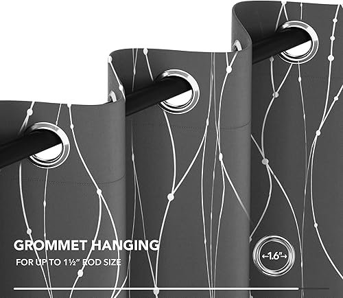 Miniatura 8 de Deconovo Cortinas blackout con ojales para dormitorio, 72pulgadas de largo, para ventana, para oscurecimiento de habitación, patrón de líneas