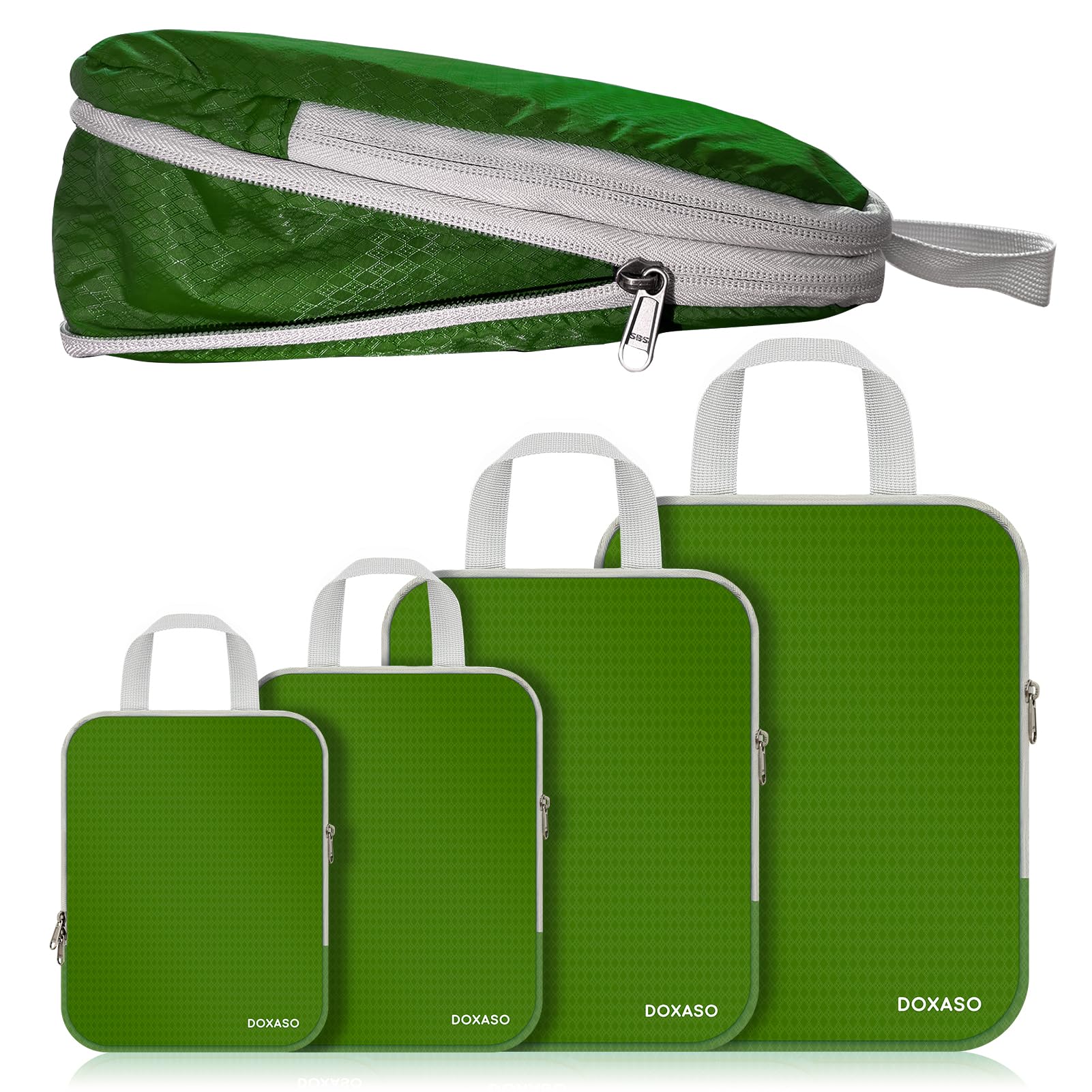 Lot de 4 cubes d'emballage de compression ultra légers et extensibles pour valise, sacs de rangement hydrofuges pour sac à dos (vert)