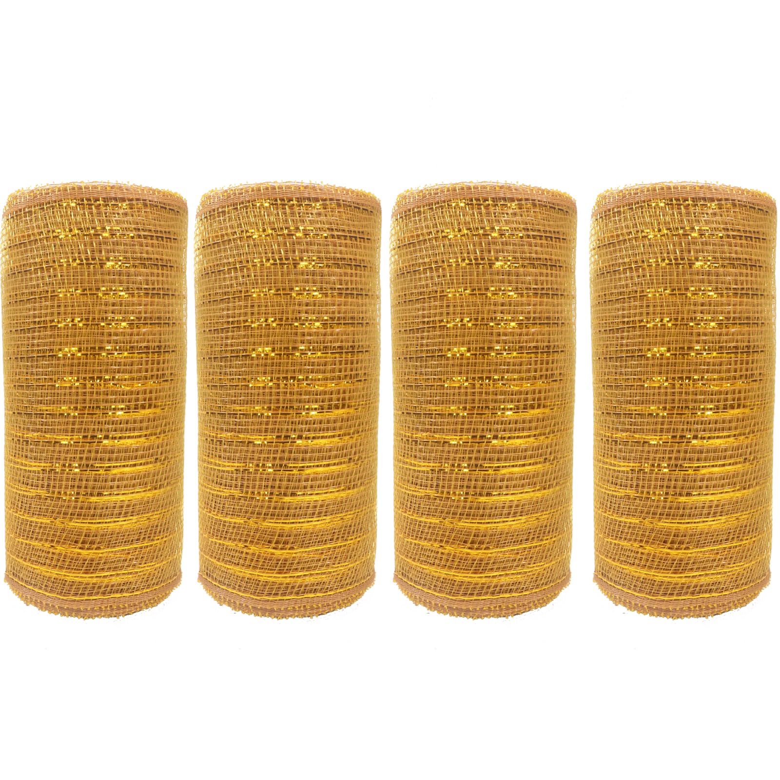 JStnana Gold Deco mesh 6 inch, 4 Rolls Autumn Christmas Mesh Ribbon 30 Feet Each Roll Metallic Foil Decorative Mesh Rolls Fabric DIY Craft Wreath Making Supplies for Wreath Swags Home Party Decor