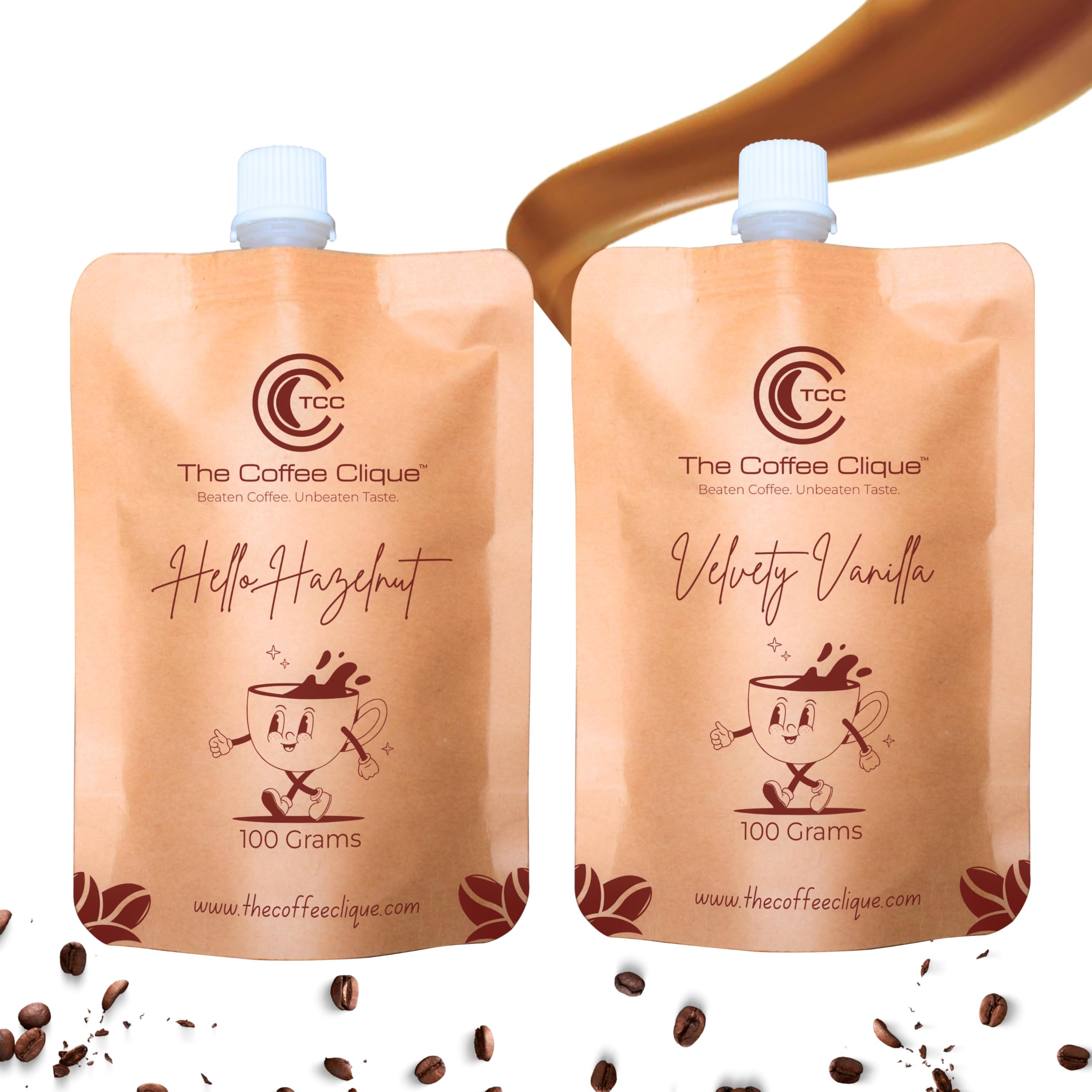 The Coffee Clique | Hello Hazelnut + Velvety Vanilla | Beaten Coffee Paste | Cafe Like Cappuccino At Home | No Additional Sugar Needed | Combo of 2 | 200 Grams | Flavoured Coffee