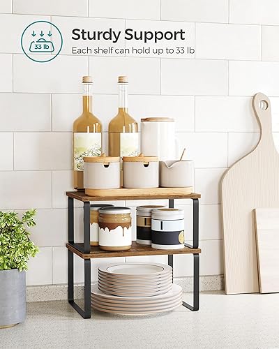 Vista 55 de SONGMICS Estante organizador de gabinete, juego de 2 estantes de encimera de cocina, almacenamiento de cocina, estante de especias, apilable, Blanco