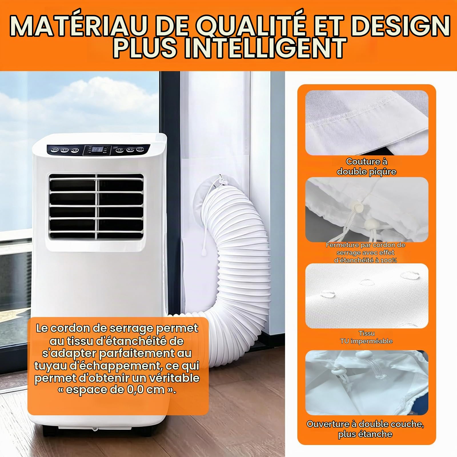 Kit de Fenêtre Climatiseur Mobile, 3 m Joint de Fenetre Universel pour Climatiseur Mobile et Sèche Linge, Tissu Oxford Résistant et Imperméable, Isolant Anti-Fuite d’Air Froid