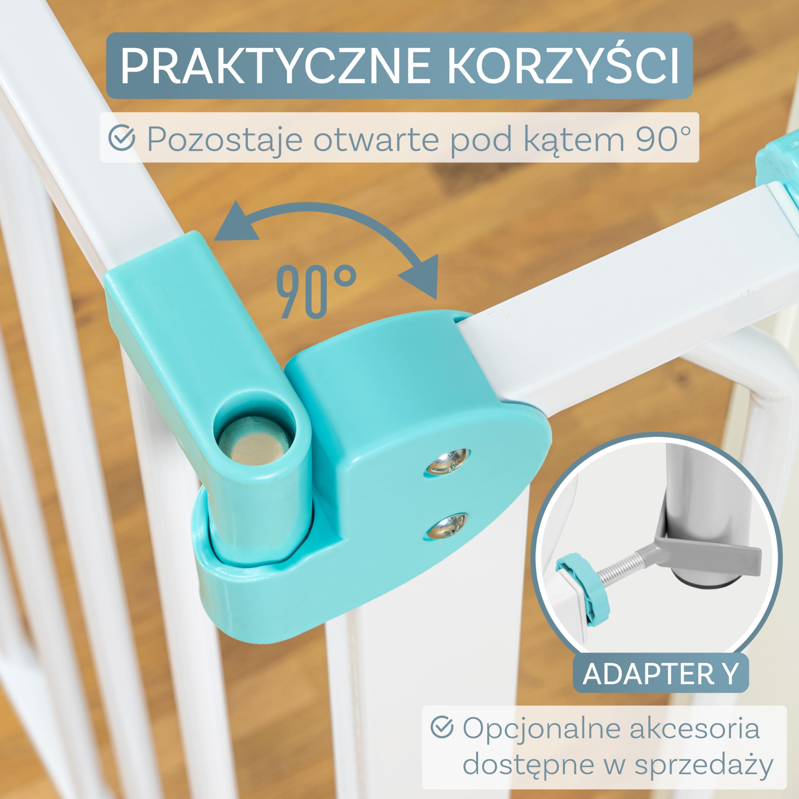 ib style Berrin 67-175 bramka ochronna na drzwi - bramka na schody dla dzieci, samozamykająca się, nie wymaga wiercenia, bezpieczna dla dzieci, 75-85 cm, biało-turkusowy