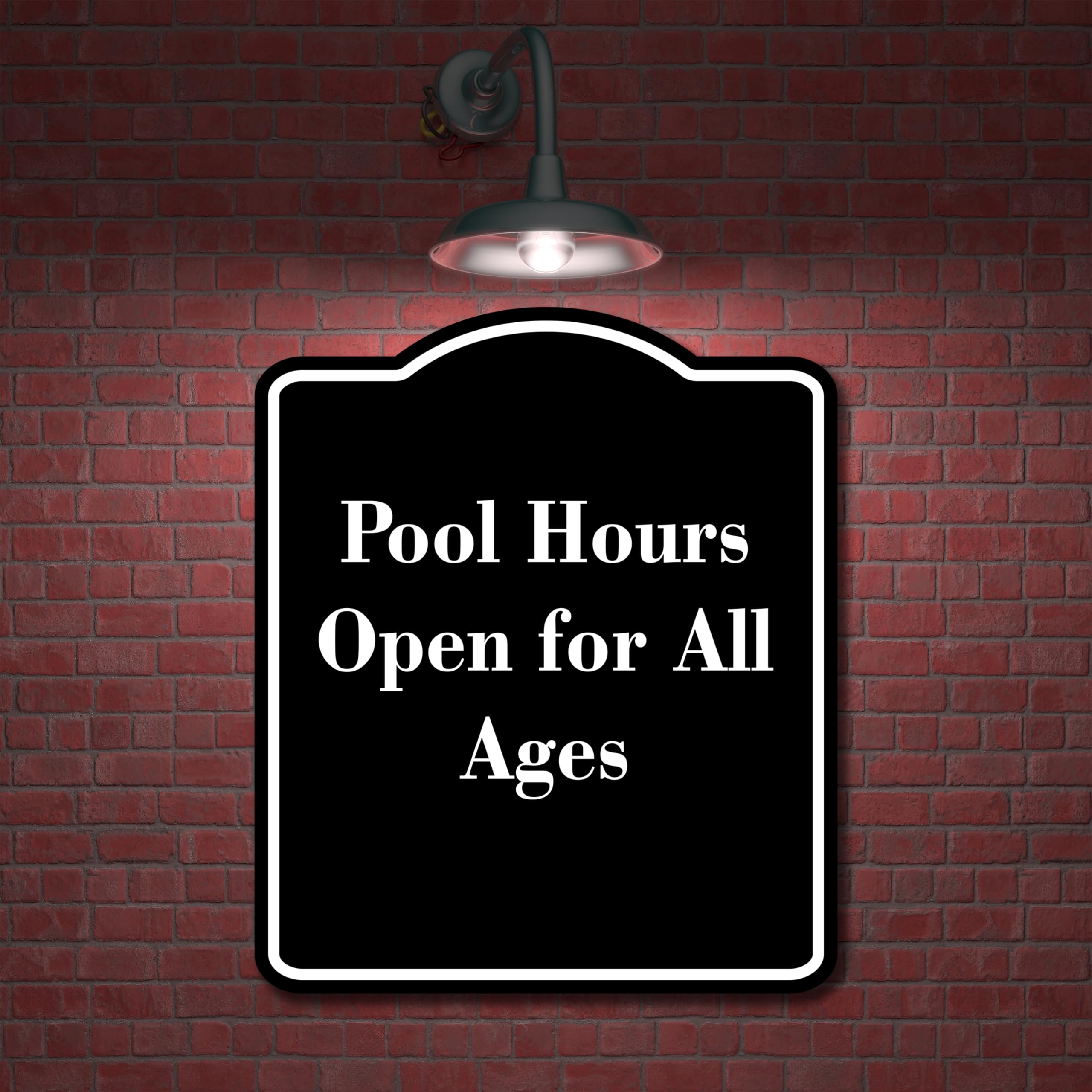 Pool Hours Open for All Ages BLACK Aluminum Composite Sign 15''x18''