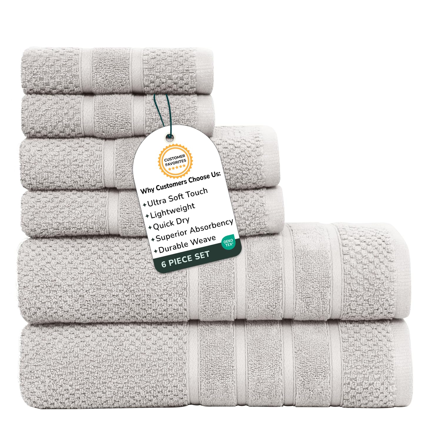 Feather & Stitch 100% Cotton 625 GSM Bath Towel Set of 6