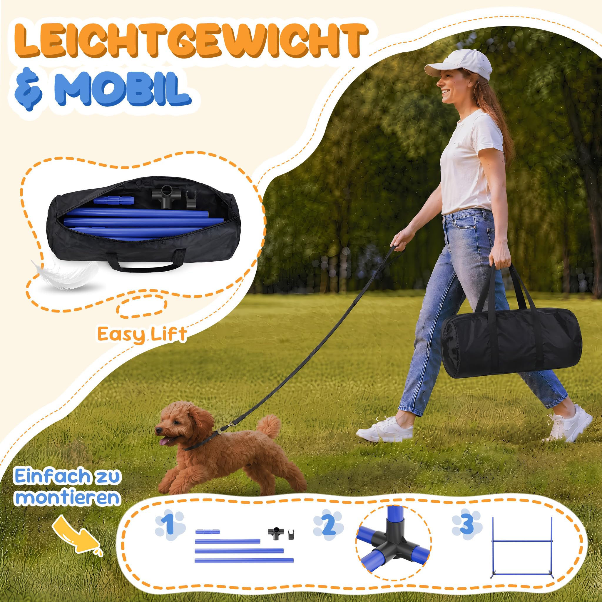 XMTECH Juego de entrenamiento de agilidad para perros, altura regulable, incluye bolsa, juego de entrenamiento para perros de PVC, color azul