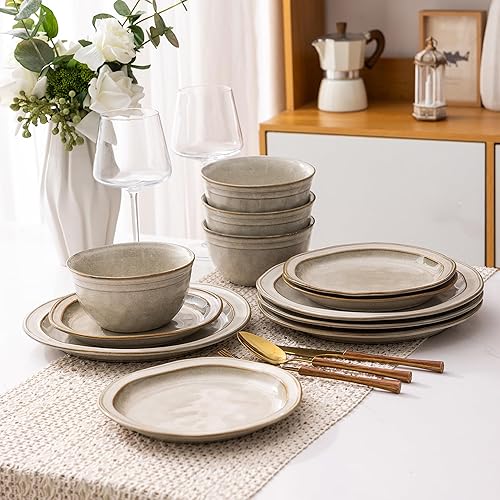 Miniatura 7 de AmorArc Juego de vajilla de cerámica, platos y cuencos de cerámica hechos a mano con esmalte reactivo, resistentes a las astillas y grietas, aptos