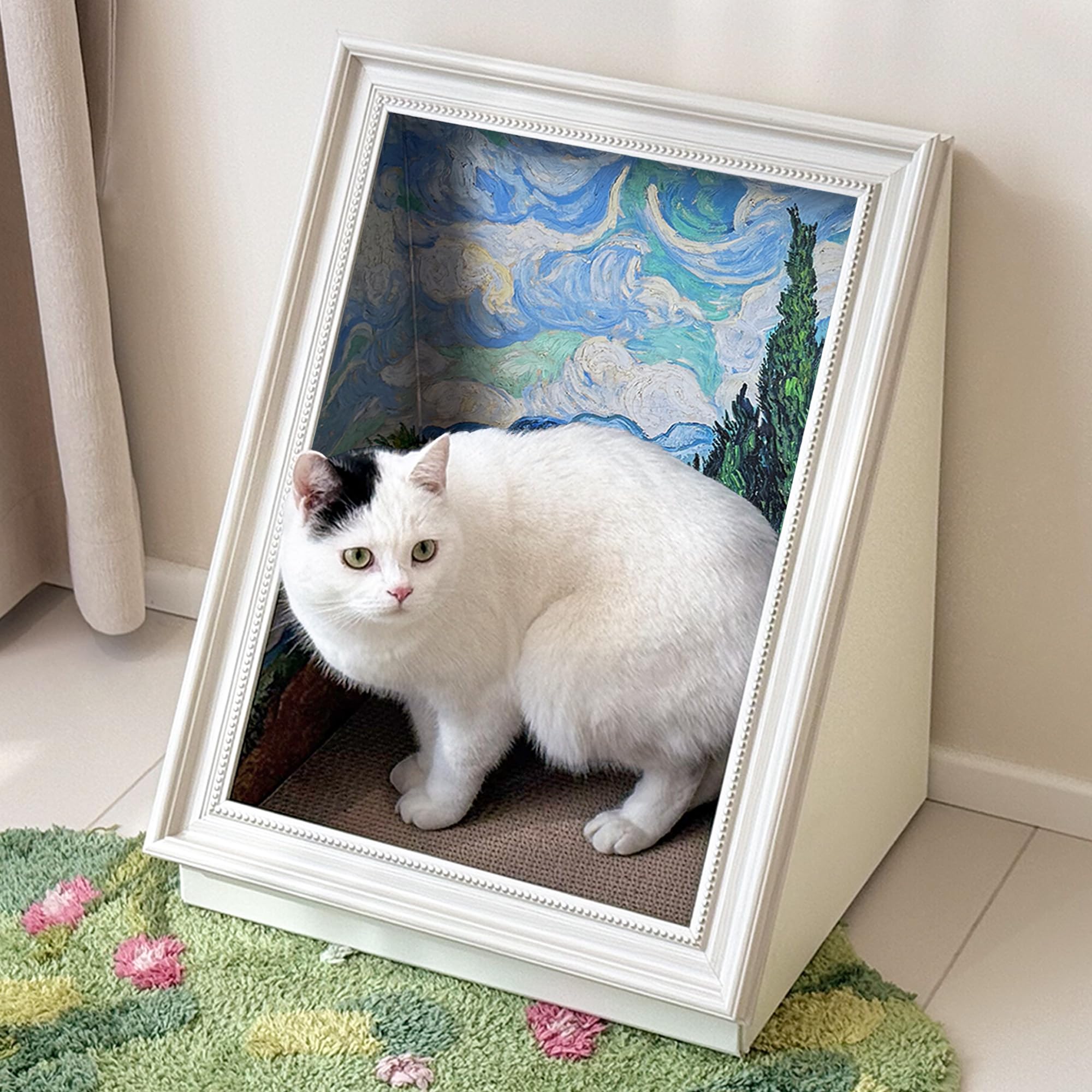 PETKARAY Art Frame Cat Scratch House, Oil Painting Cat Scratcher Cardboard House, Large Cat Cave