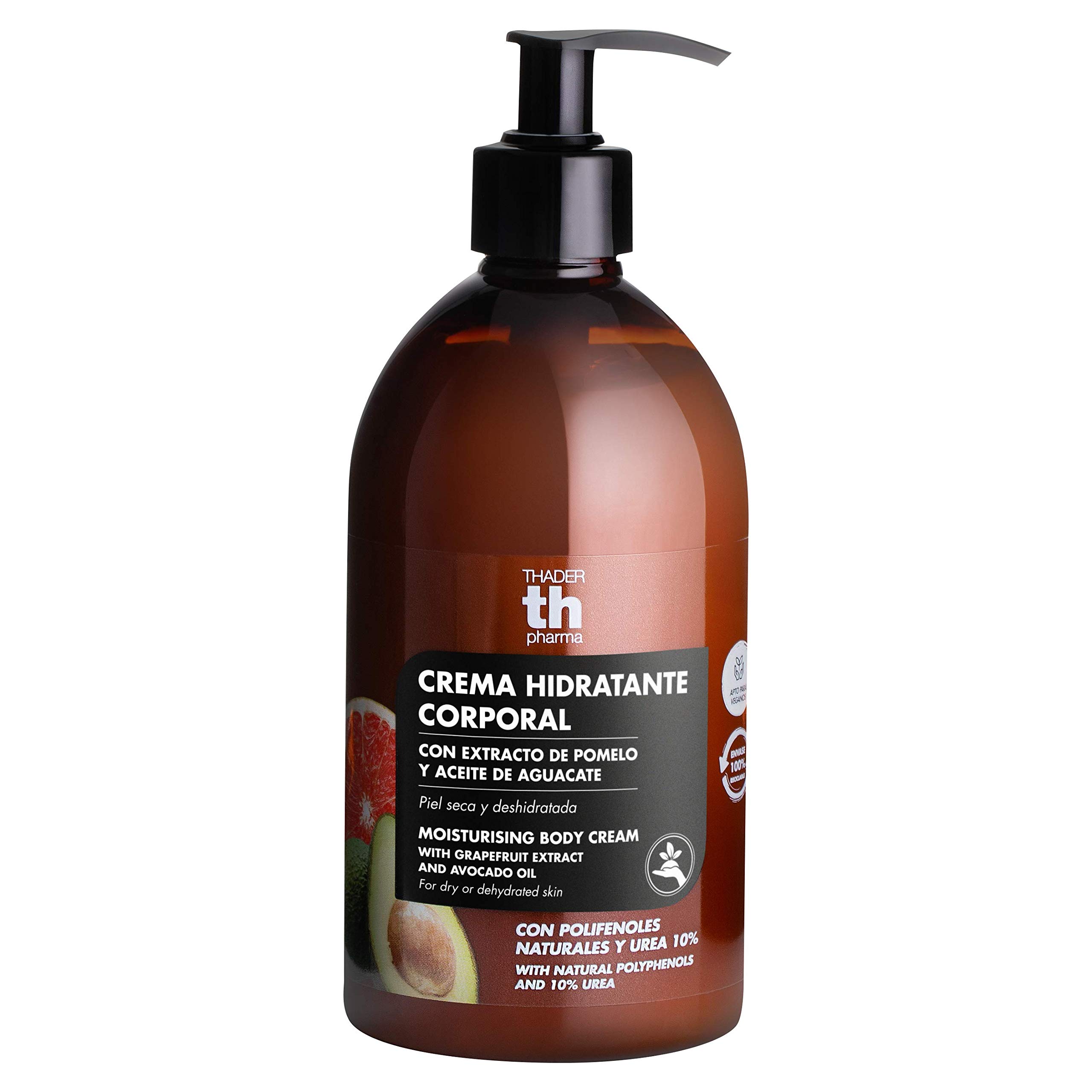 Thader Th Pharma Crema Hidratante Corporal con Extracto de Pomelo y Aceite de Aguacate Polifenoles ideal para piel seca y deshidratada, 500 ml