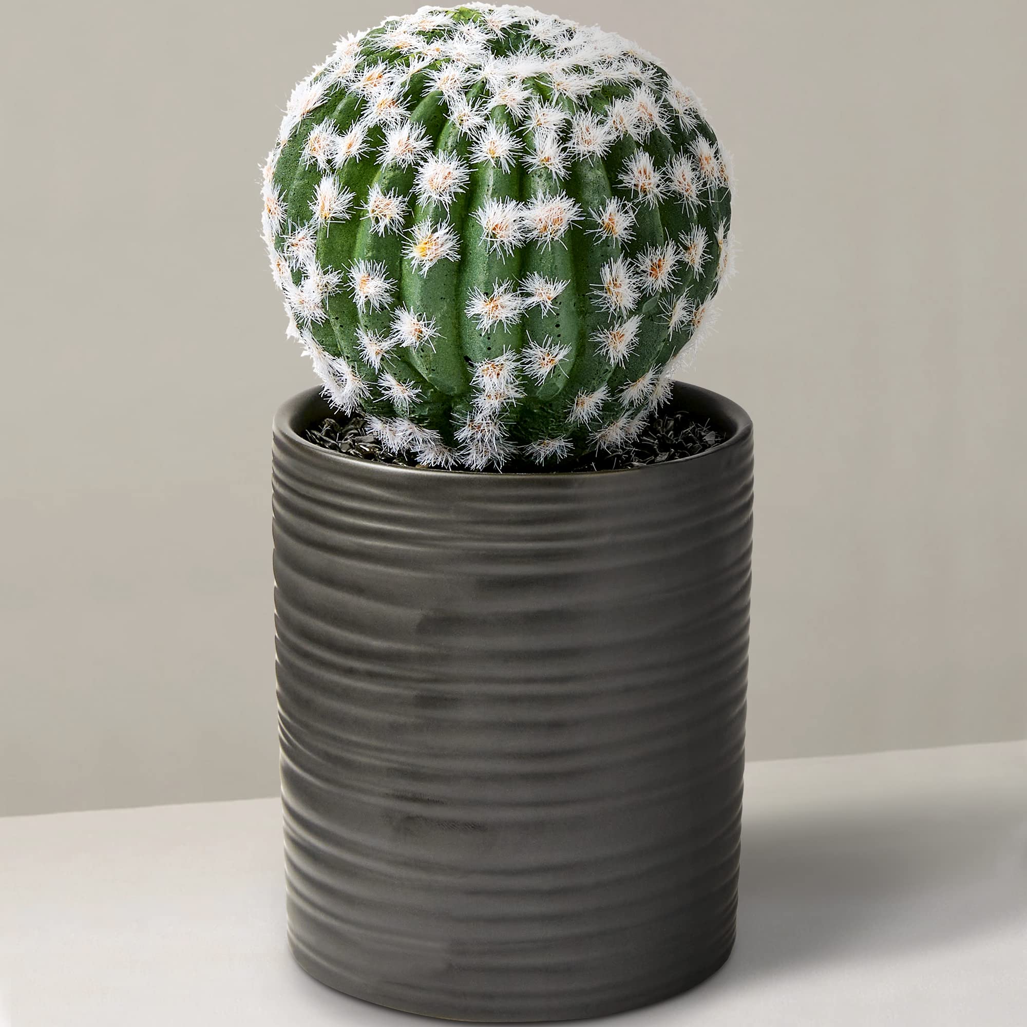 SEEKO SucculentsFake Cactus (8'') - Realistic Cactus Plant Decor for Dorm, Desk, Shelf or Office (Black Pot)