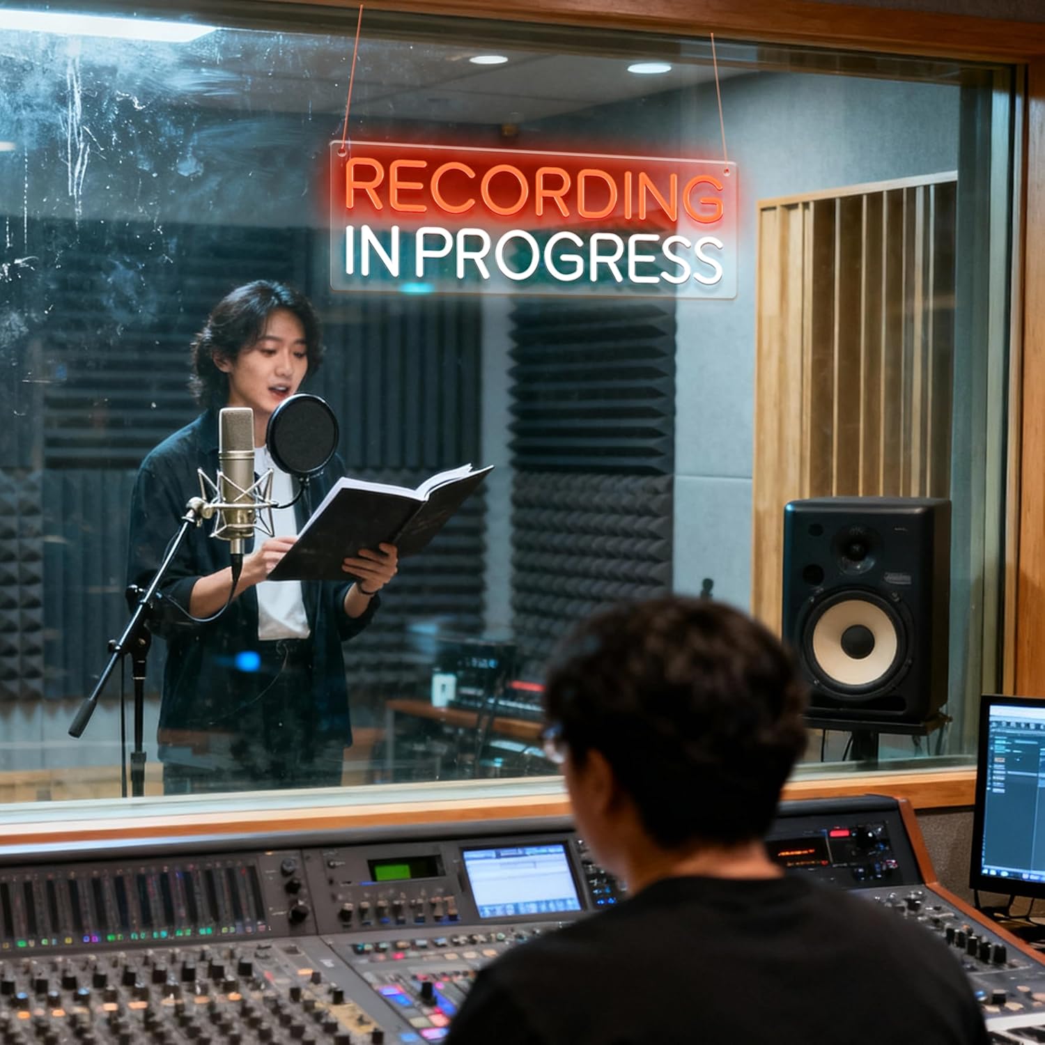 Recording In Progress Sign, Adjustable LED Live Music Neon Sign, Recording In Progress Neon Light Recording Studio Decor Podcast Studio Decor LED Sign for Game Bedroom