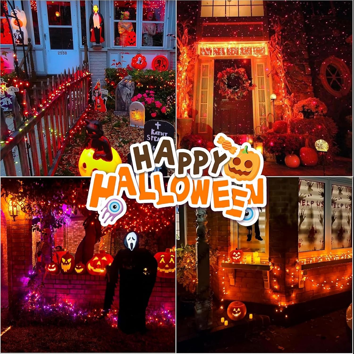 LAMPHOME 99ft Halloween Lights, 300 LED Transparent Wire Fairy Starry String Light Plug in, 16Lighting Modes for Indoor Outdoor Xmas Tree Wedding Party Decoration (Orange) image 5
