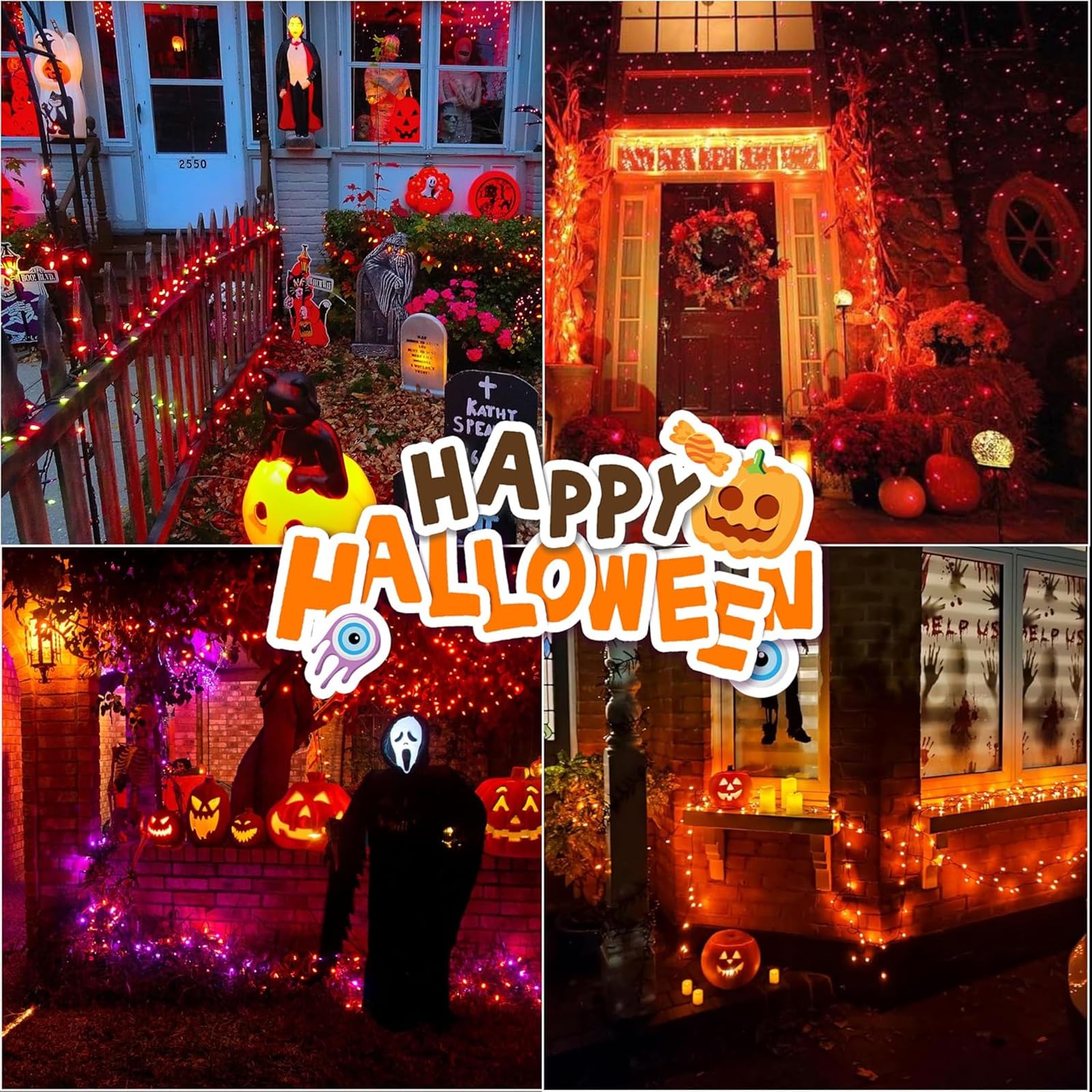 LAMPHOME 30 m di luci per Halloween, 300 LED trasparenti, filo stellato con spina, 16 modalità di illuminazione per interni ed esterni, albero di Natale, decorazione per feste di nozze (arancione)