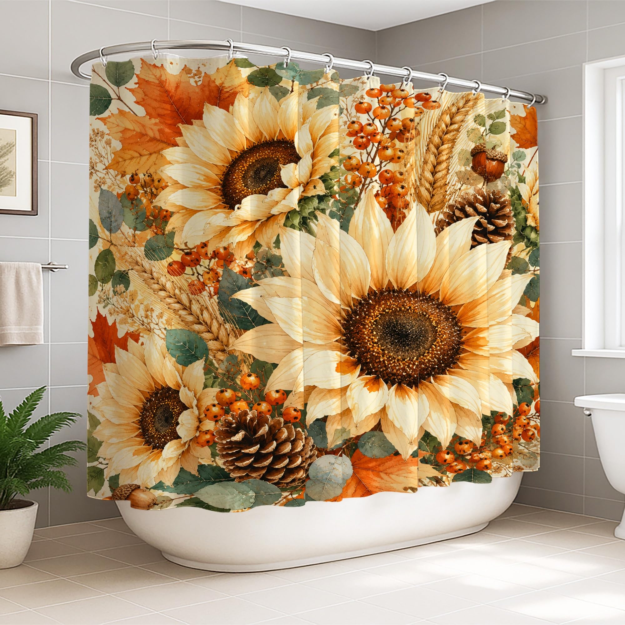 Rideau de douche extra large 274x183 cm en tissu imperméable rustique automne