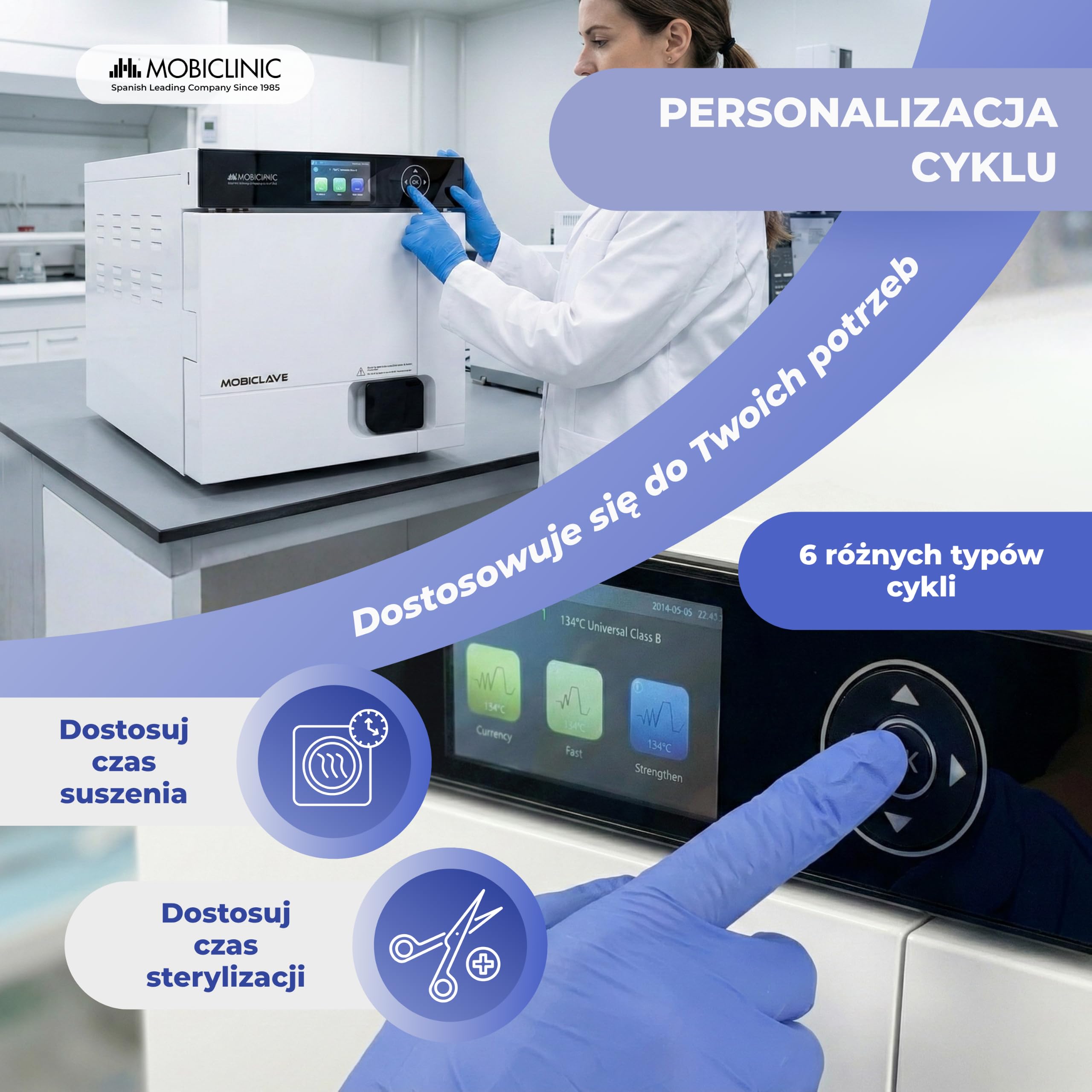 Mobiclinic®, Autoklaw Parowy o Pojemności 17 l, Dezynfekcja 99%, Zasięg 360°, Wyświetlacz LCD, 6 Cykli + Możliwość Personalizacji, Drukarka, USB, SD, Kliniki i Laboratoria, MobiClave Plus