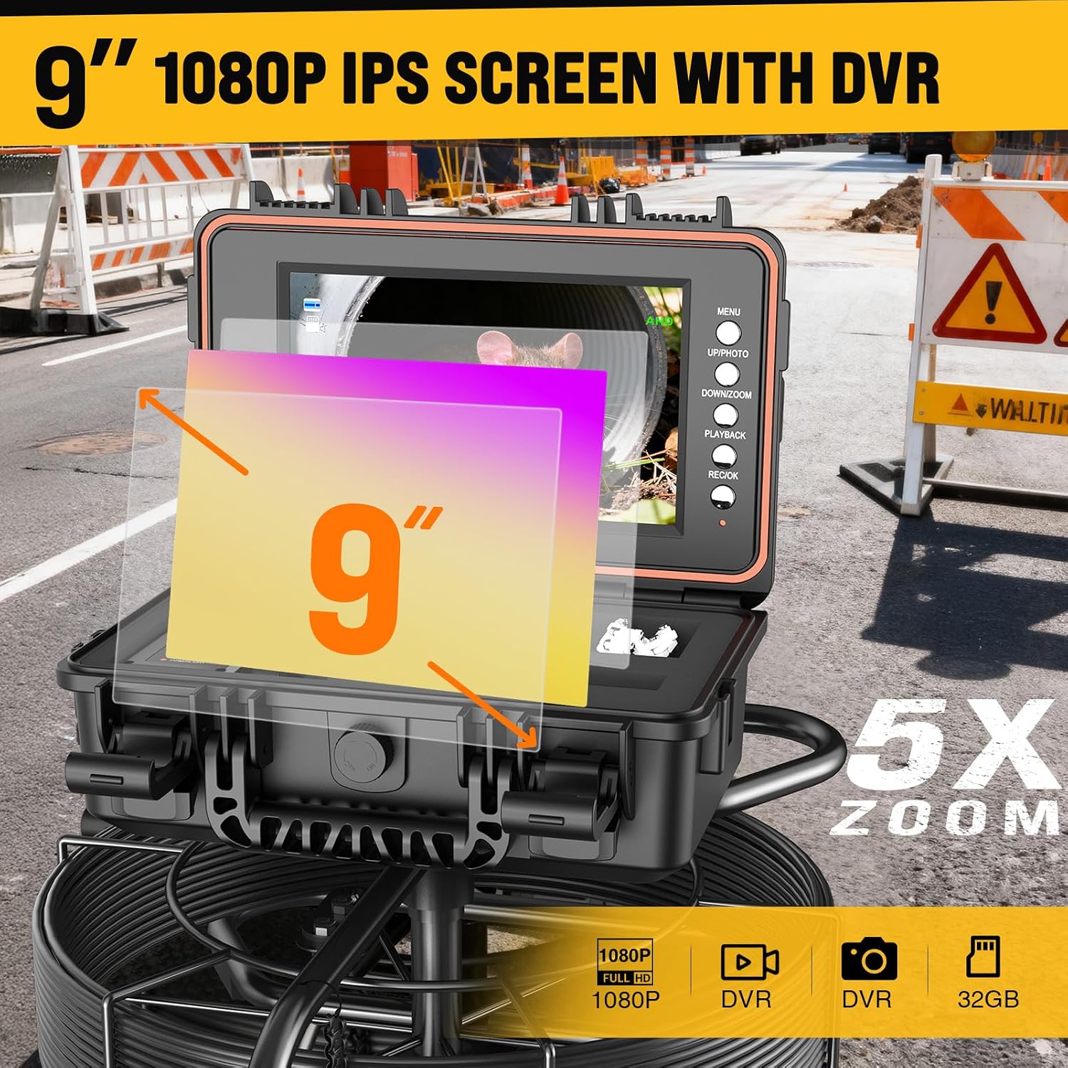 Anysun Sewer Camera Self Leveling 100ft, Sewer Inspection Camera with Meter Marker, HD Screen, DVR, 12 Adjustable LED Lights, 7mm Cable, 5100mAh Rechargeable Battery, 32GB Card