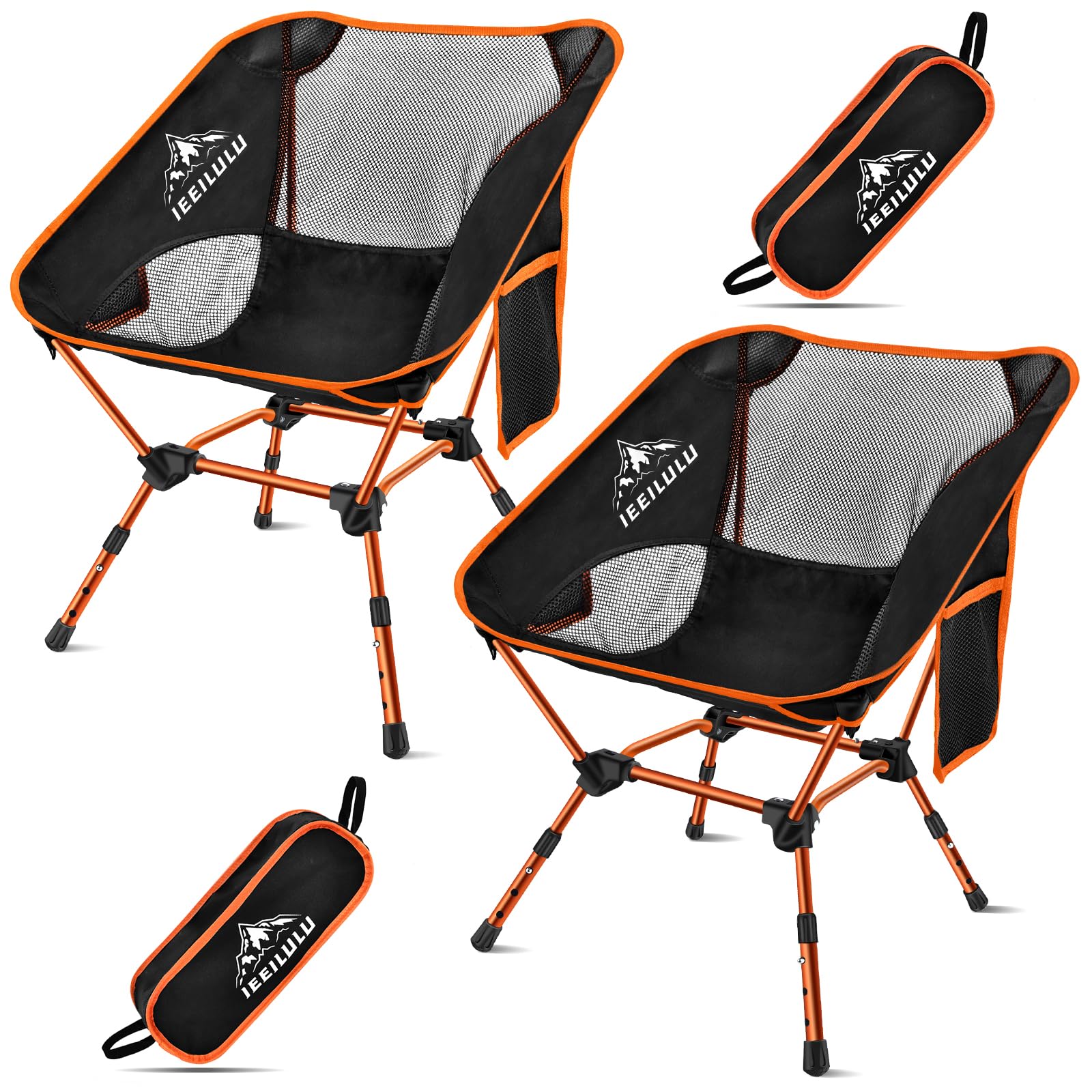 IEEILULU Sillas de Camping, Ligera Compacta Ultraligera Sillas Camping, Carga de 130 kg, para Acampada, Jardín, Pesca, Playa, Terraza (Naranja-2pcs)