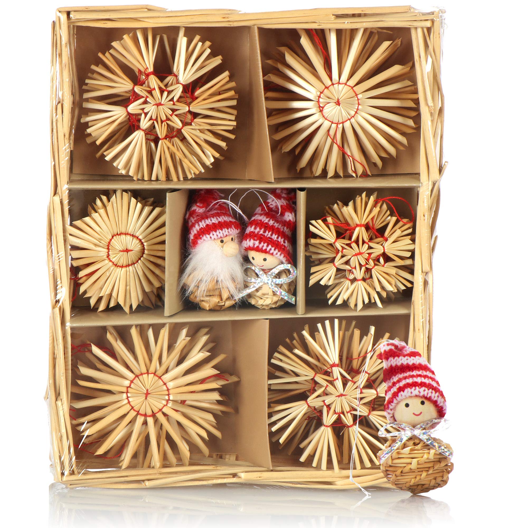 COM-FOUR® 28x Slomkowe gwiazdki w zestawie mix - ozdoby choinkowe - slomkowe zawieszki na choinke - naturalne ozdoby choinkowe - Christmas decoration (28 sztuk - zestaw 1)