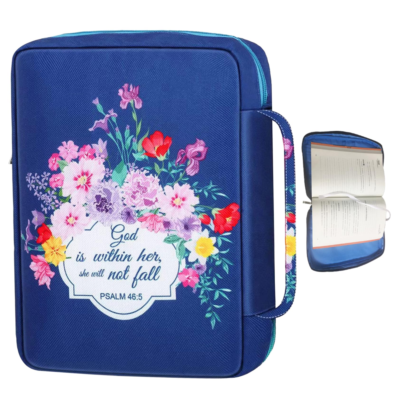 Custodia per Bibbia Donna 25,4 x 17,8 cm Oxford Tessuto Cerniera Floreale Blu