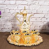 Vista 6 de Juego de cafetera turca de metal con 6 tazas de café de lujo y bandeja de té artesanal, juego de tetera para el hogar, manualidades para el té