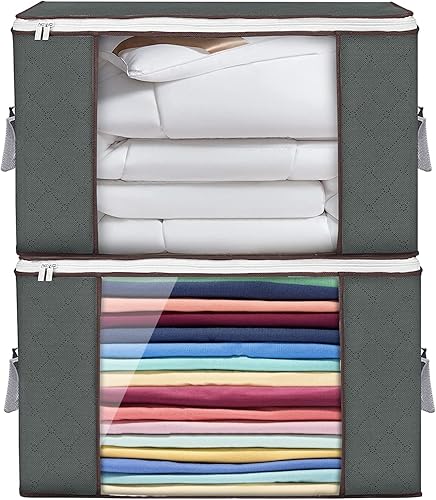 ZB.soar Bolsas de almacenamiento de ropa ampliadas, bolsas de almacenamiento gruesas de 90 litros para dormitorio con asa reforzada, tela gruesa