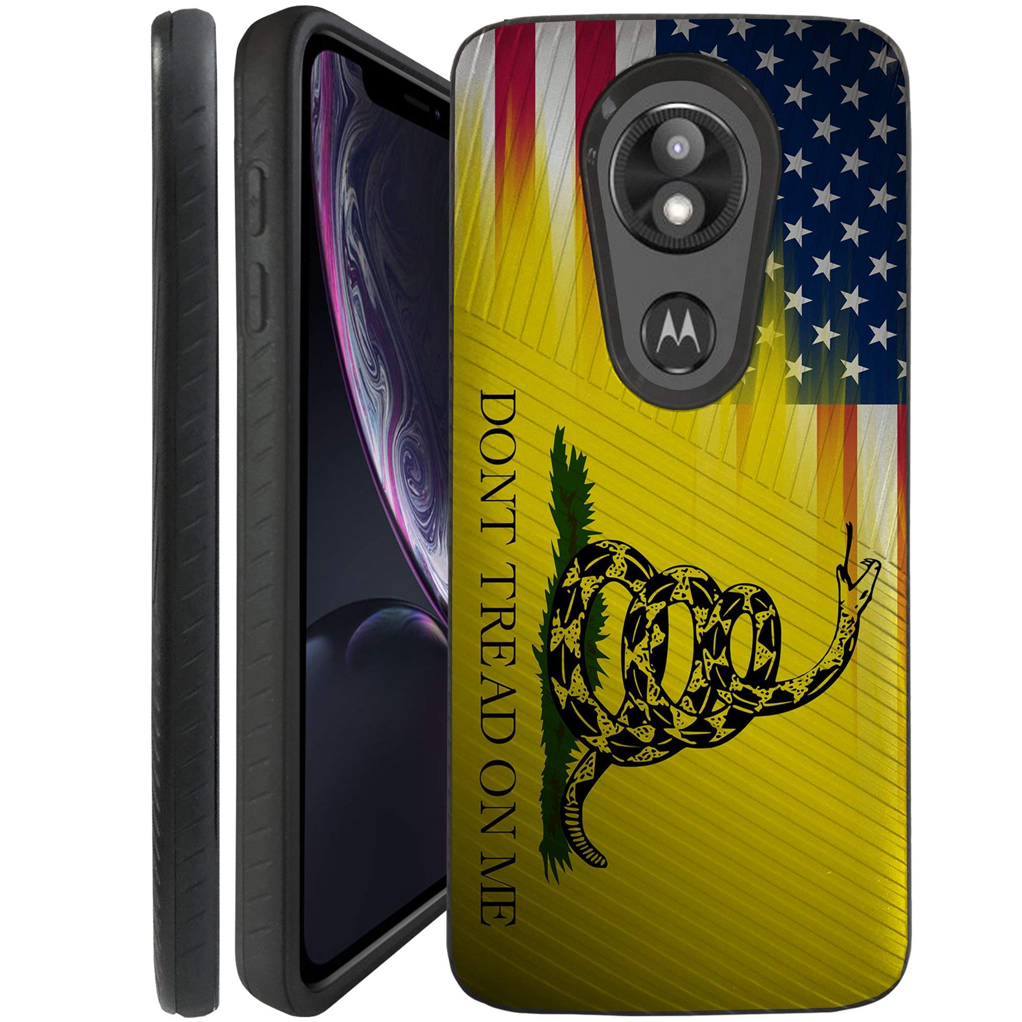 CasesOnDeck Case for Motorola Moto E5 Plus/Moto E5 Supra - Slim Fitted Hybrid Fusion Embossed Dual Layer Cover (Dont Tread On Me)