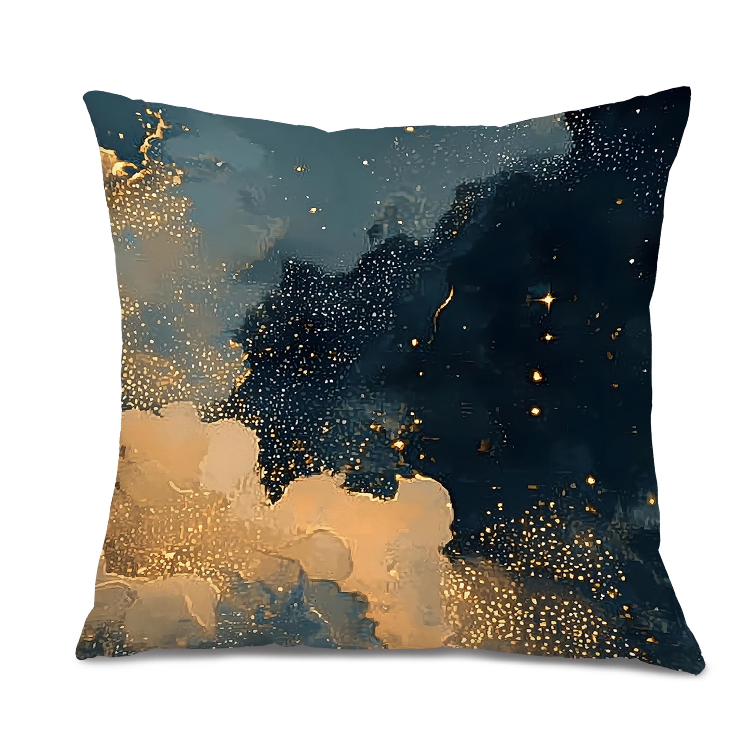 XUNLURY Moody Starry Night Sky Throw Pillow Covers 18x18 Golden Star Celestial Decorative Pillow Covers for Home Living