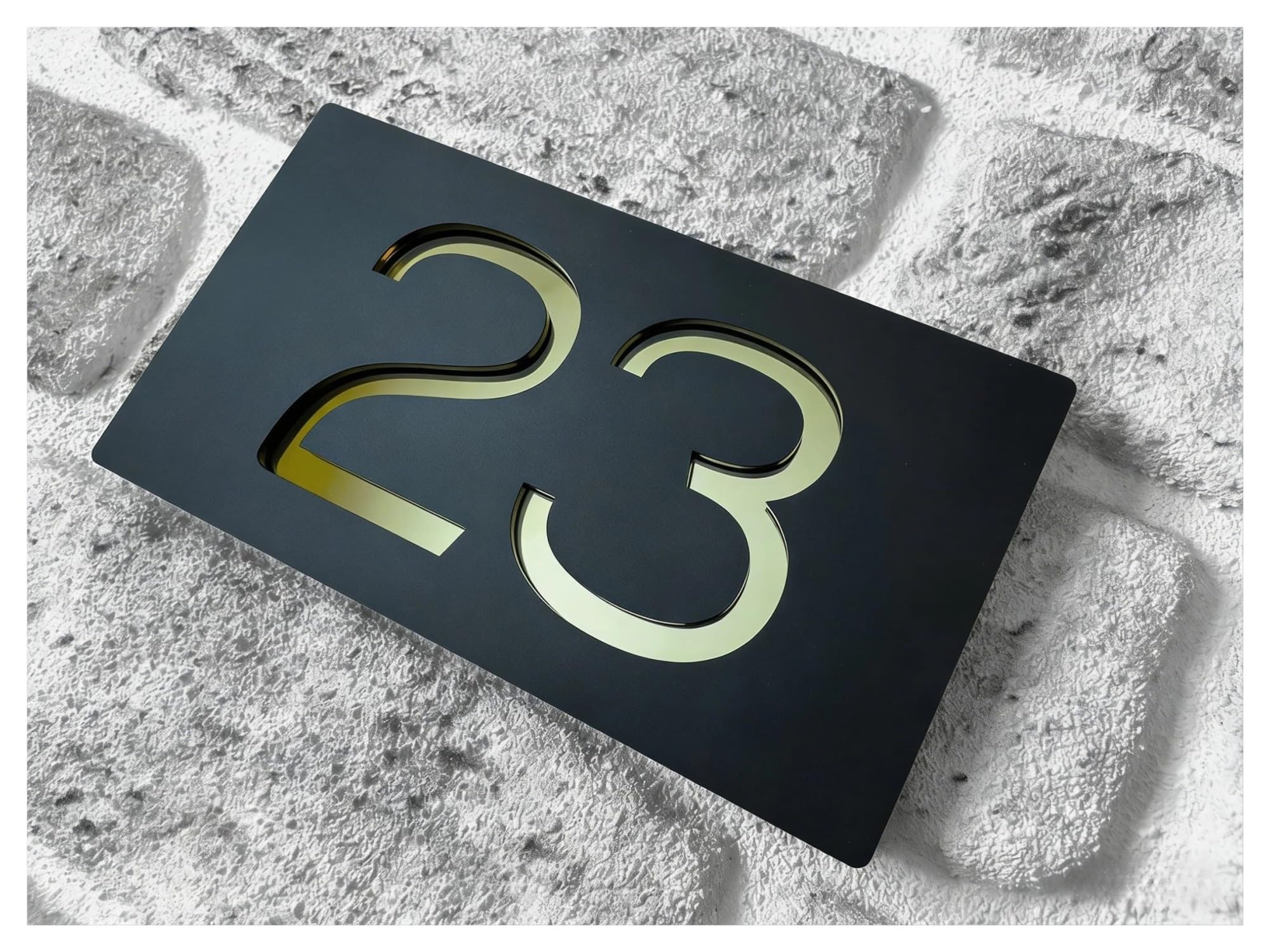 Letrero Acrílico Moderno for Números De Casa, Dirección Puerta, Calle, Letras 3D, Placas, Nombre Al Aire Libre, Placa Decorativa for El Hogar, 1 Ud(Black gold,14x20cm)