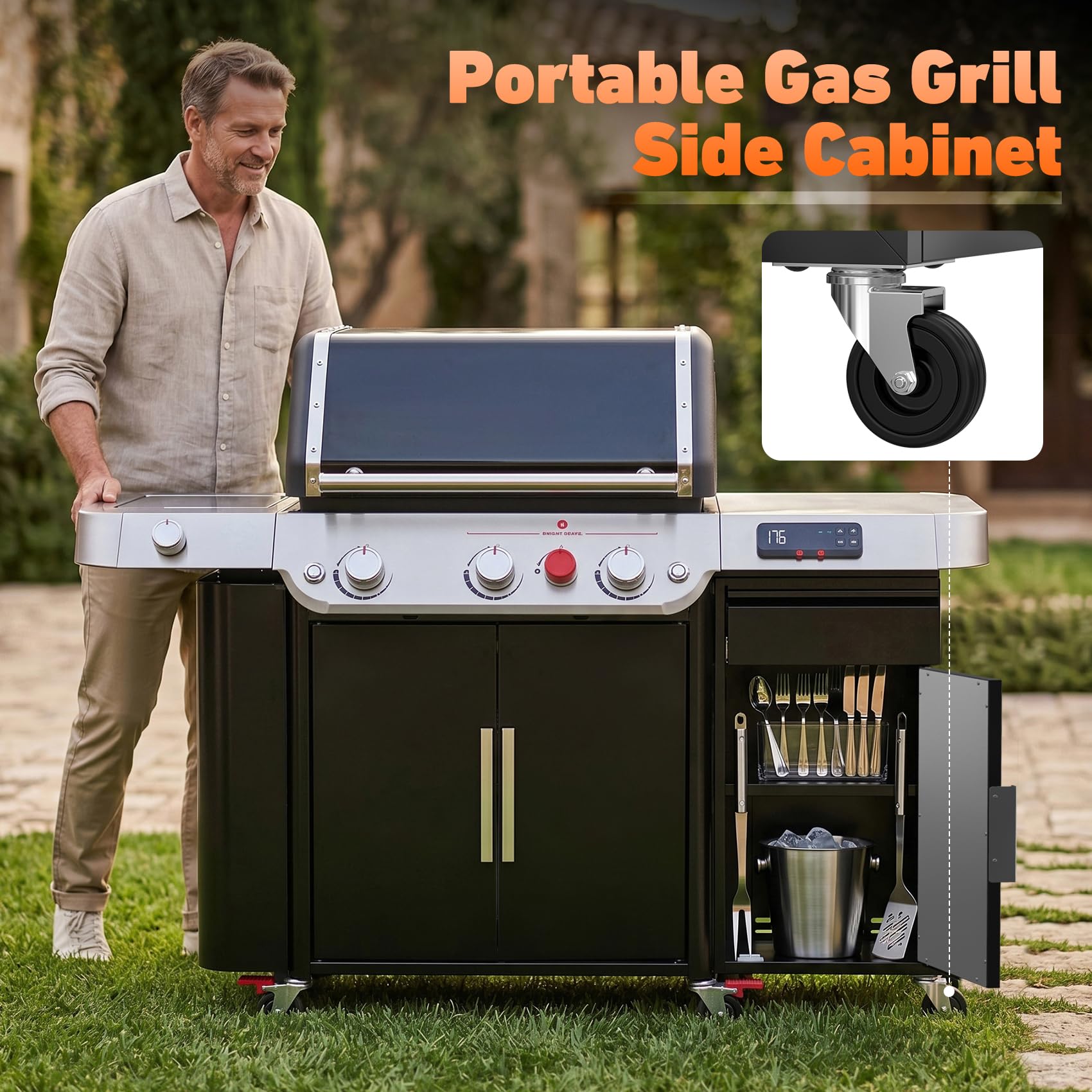 onlyfire Grill Beistellschrank für Weber Genesis 2022, Mobiler Gasgrill Seitenschrank mit Gewürzschublade, Küchenrollenhalter & Rollen, Outdoorküche Erweiterung für Genesis S/E/EX/EPX 325 335 425 435