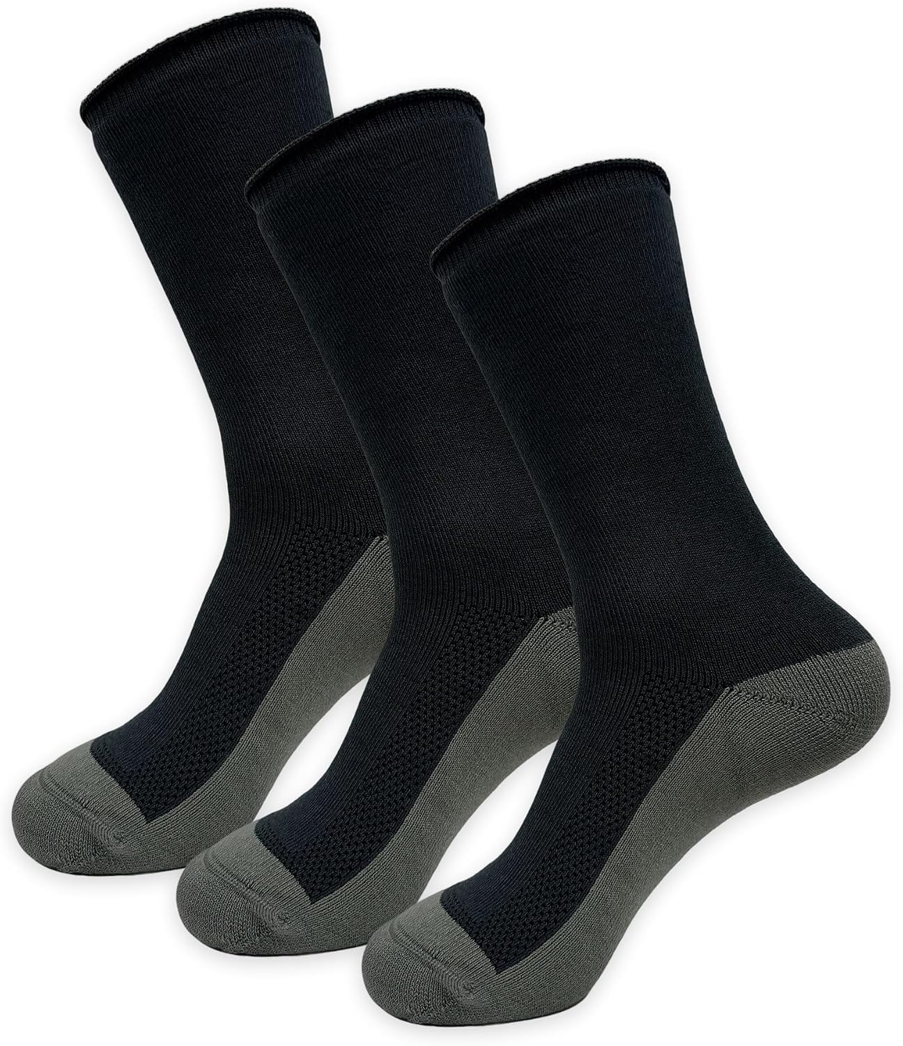 Thermal Bamboo Diabetic Crew Socks Men Women, Non Binding Seamless Cushioned, Winter Neuropathy Relief, 3 Pack