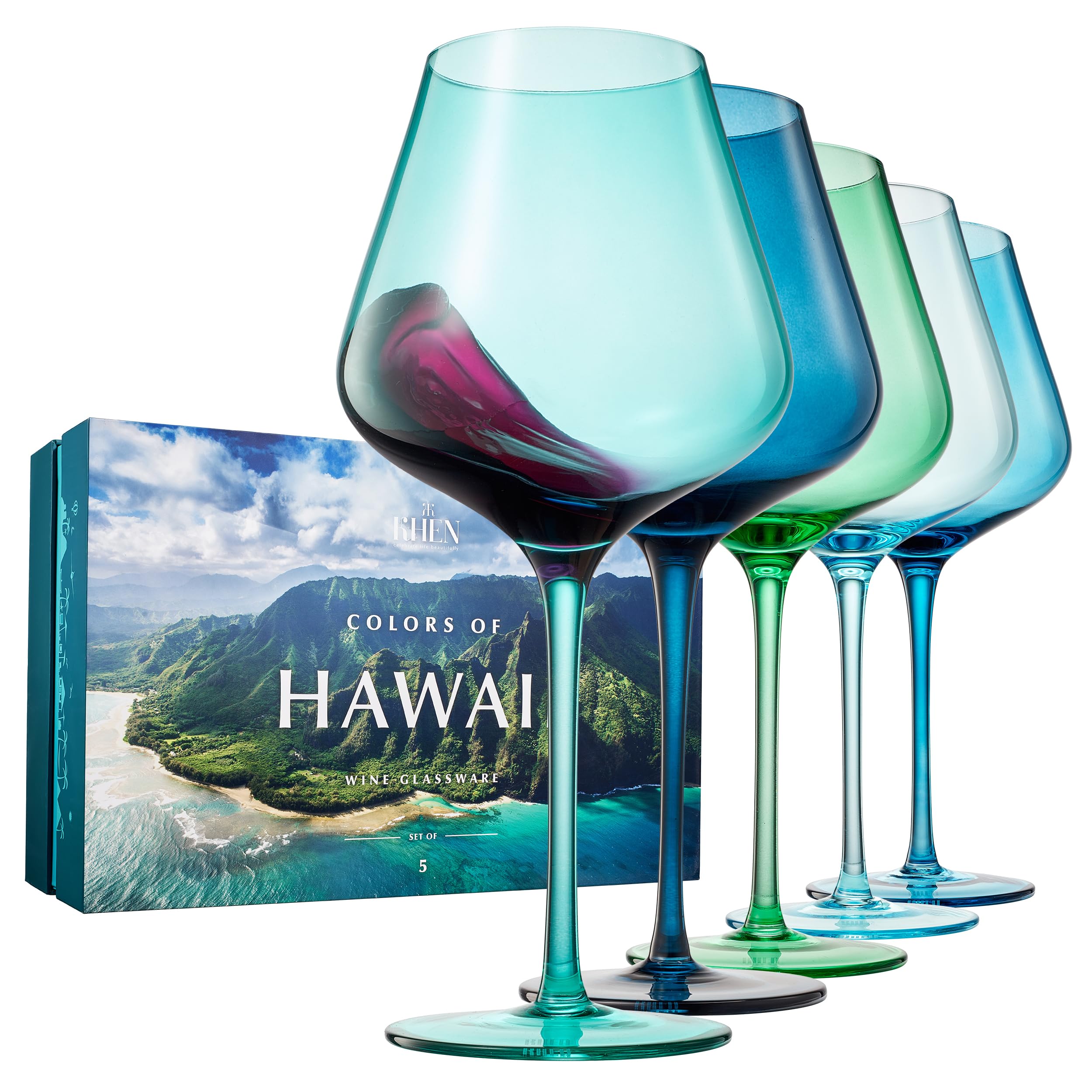Amazon.com | Hawaii Beach Colored Wine Glass Set, 20oz Glasses