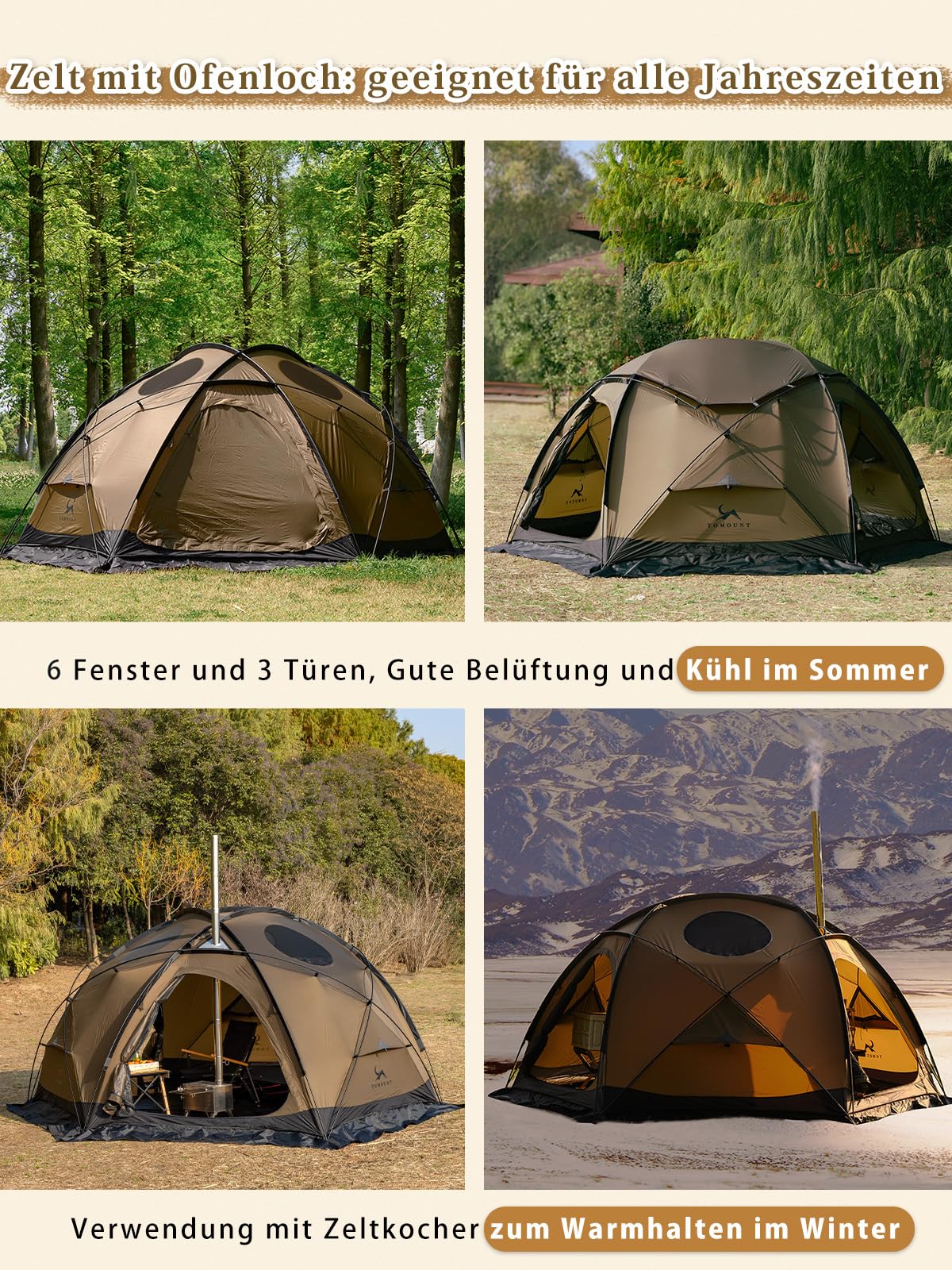 TOMOUNT Dome Tent Nylon 4 Person Waterproof Camping Tent Family