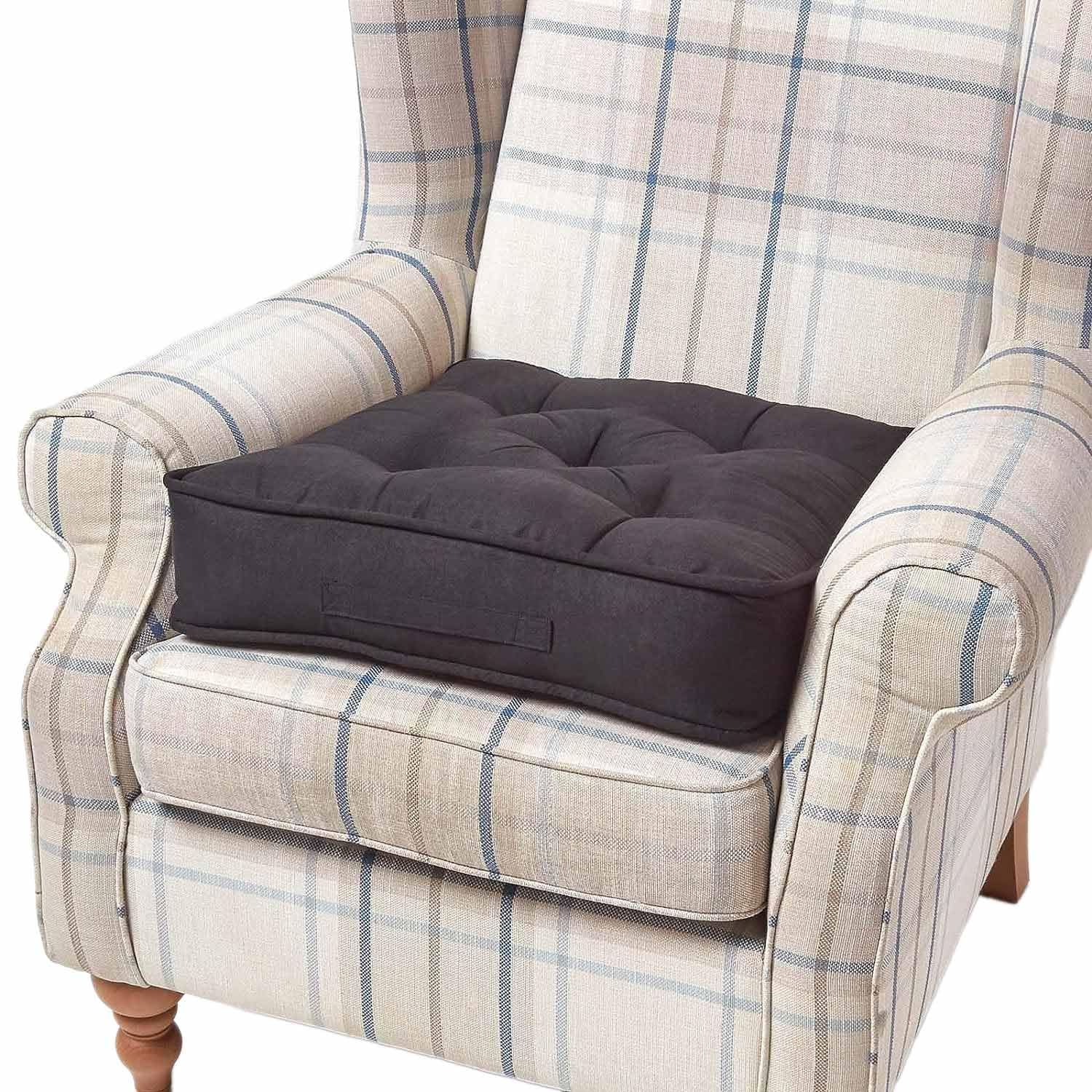 Homescapes Faux Suede Armchair Booster Cushion in Black | Size: 50cm x 50cm