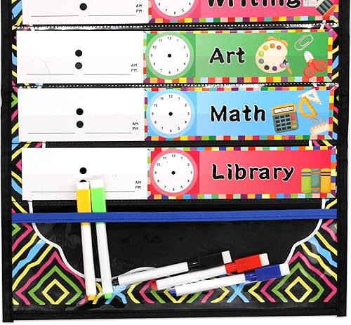 Miniatura 9 de Tabla de bolsillos para horario diario para el aula, pizarra negra, oficina, hogar, profesores, suministros de actividades preescolares, 15