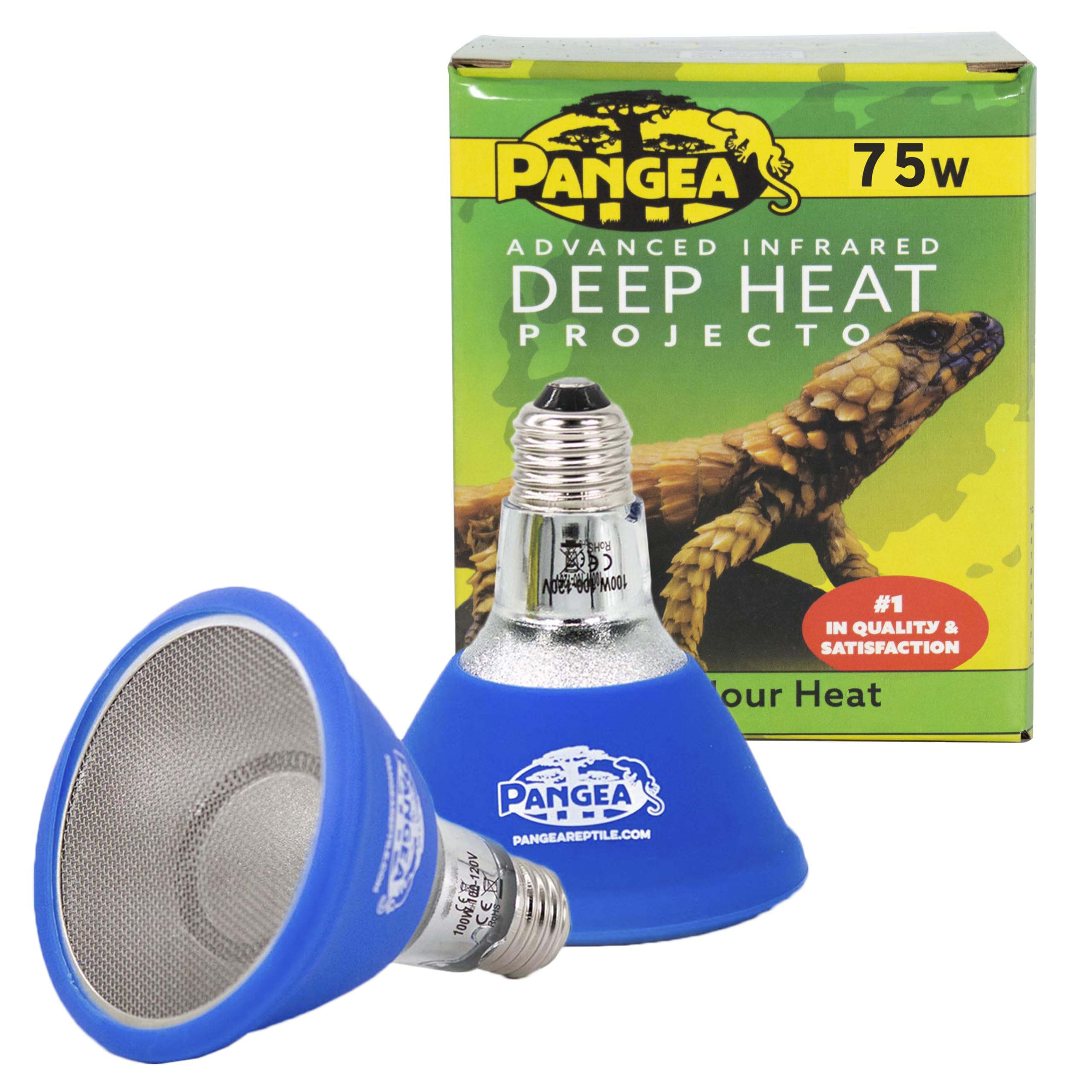 Pangea 75W Deep Heat Projector 2-Pack for Reptiles with Carbon Fiber Filament, Core Warming Infrared A and B Bulb for Basking Lizards, Designed for Ceramic Sockets (75 Watt)