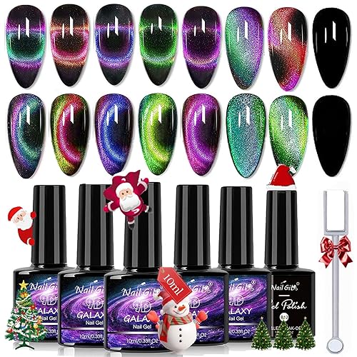 Cat Eye Gel Nail Polish, 9D Cat Eye Gel Polish with Magnet Stick, Chameleon Holographic Galaxy Effect with Dual Colors Magetic Polish U V/LED Need Professional Use for Salon-SetA - 9D Set-A