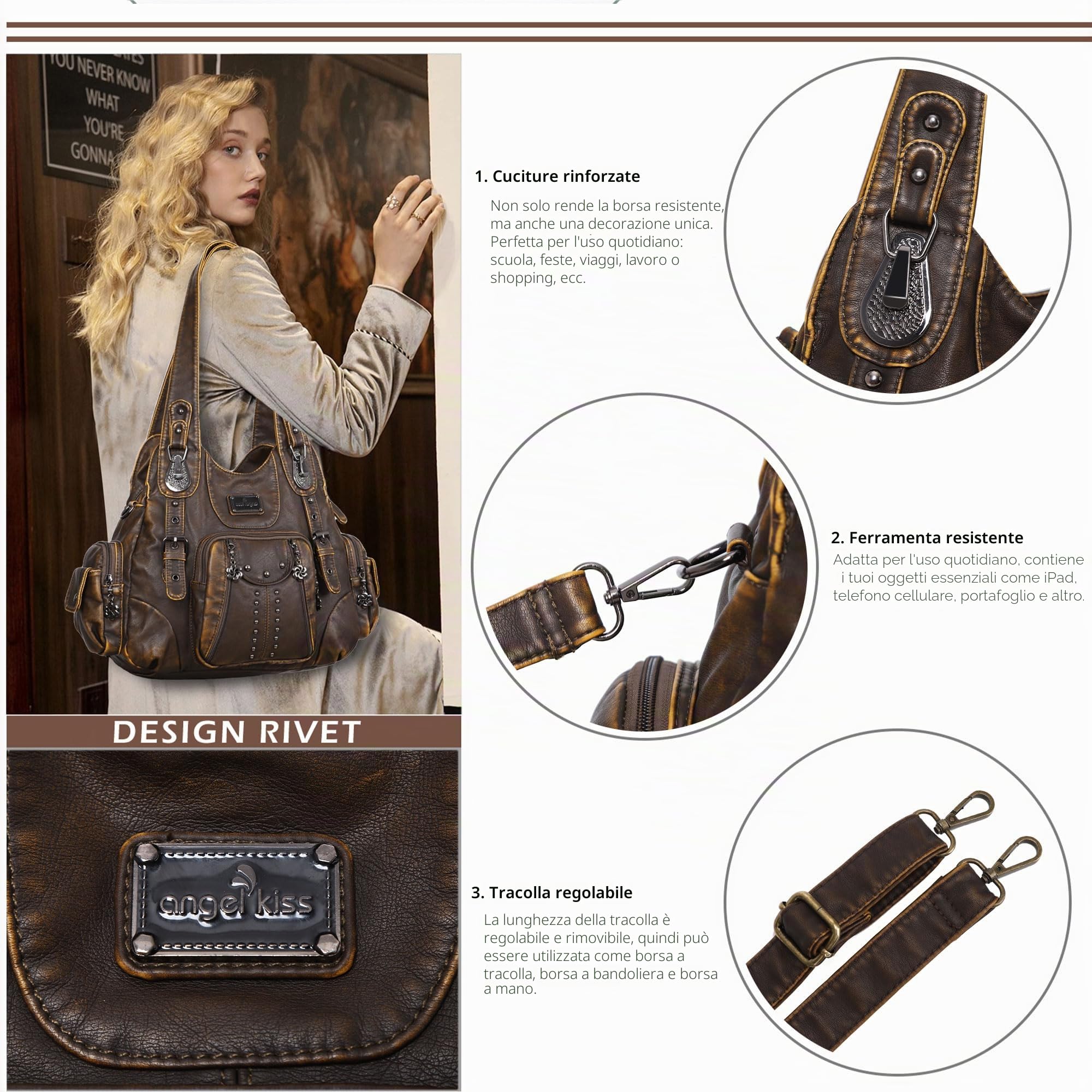 angel kiss Borsa a tracolla da donna, borsa a tracolla da donna, con tracolla rimovibile