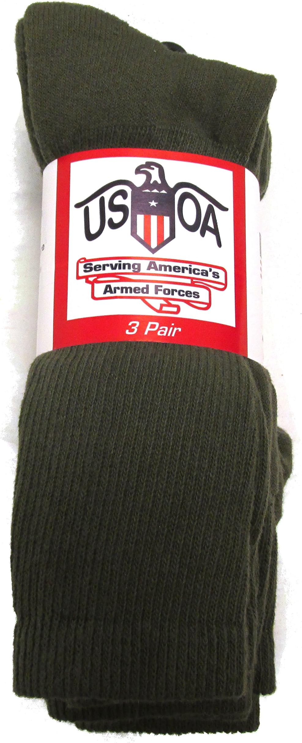 USOA Men's Military Boot Socks Olive DRAB - 3 Pair - Small