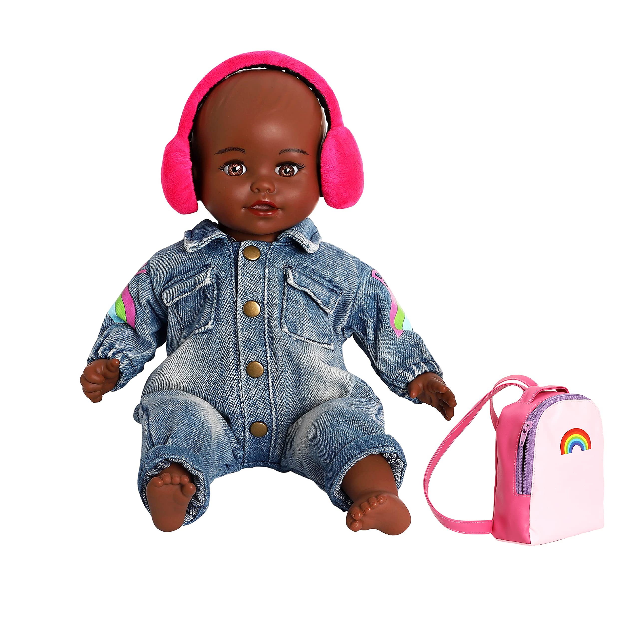 My Sweet Baby Travel Play Set, 14-inch Baby Doll Fun Travel Play Set, includes Headphone and Backpack. Accessories for Toddlers Boy Girl, African American, Brown Eyes…