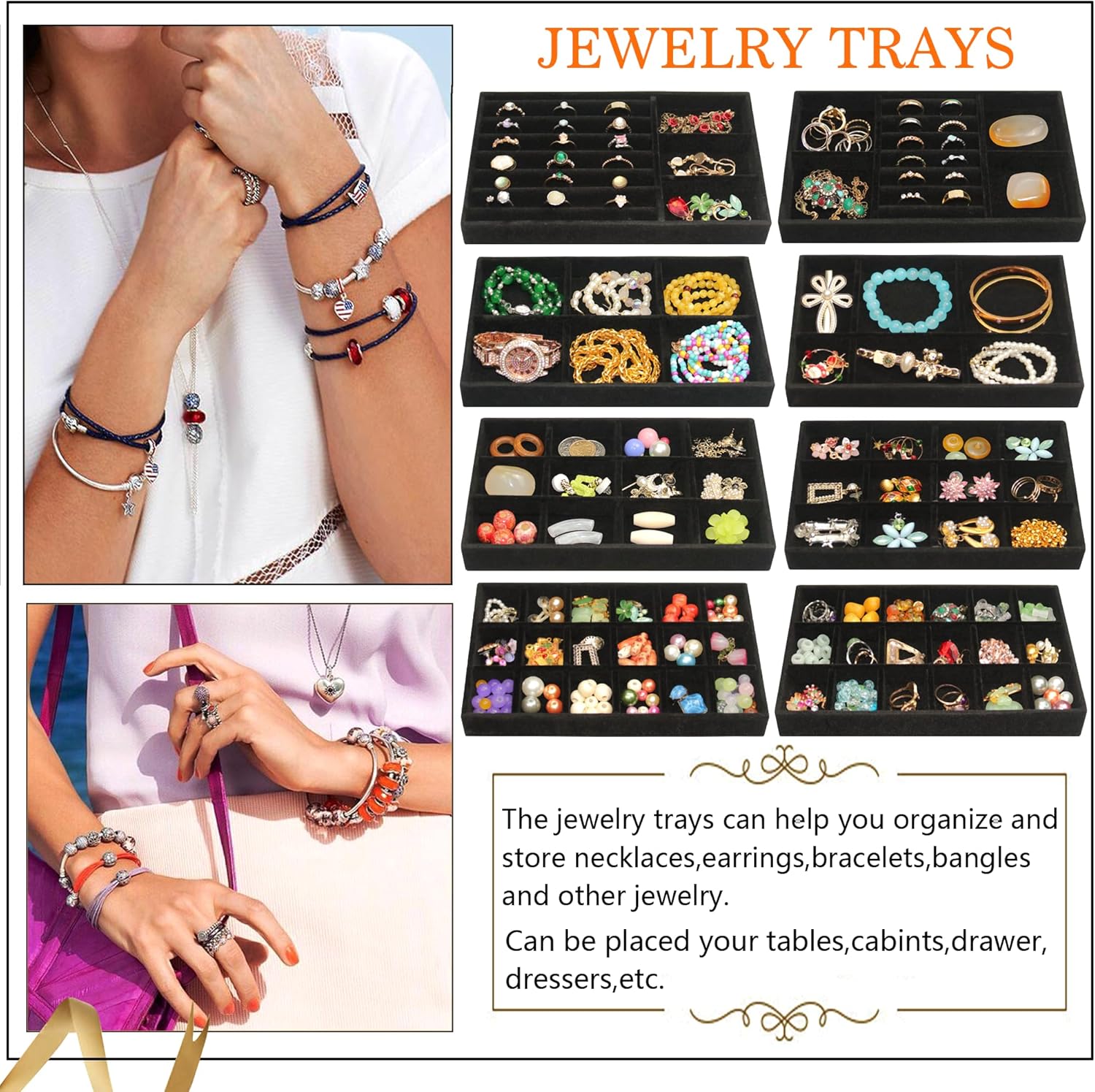 Jewelry Organizer Drawer 8 Set Jewelry Boxes Velvet Jewelry Drawer Organizer Stackable Jewelry Tray for Earring Necklace Display