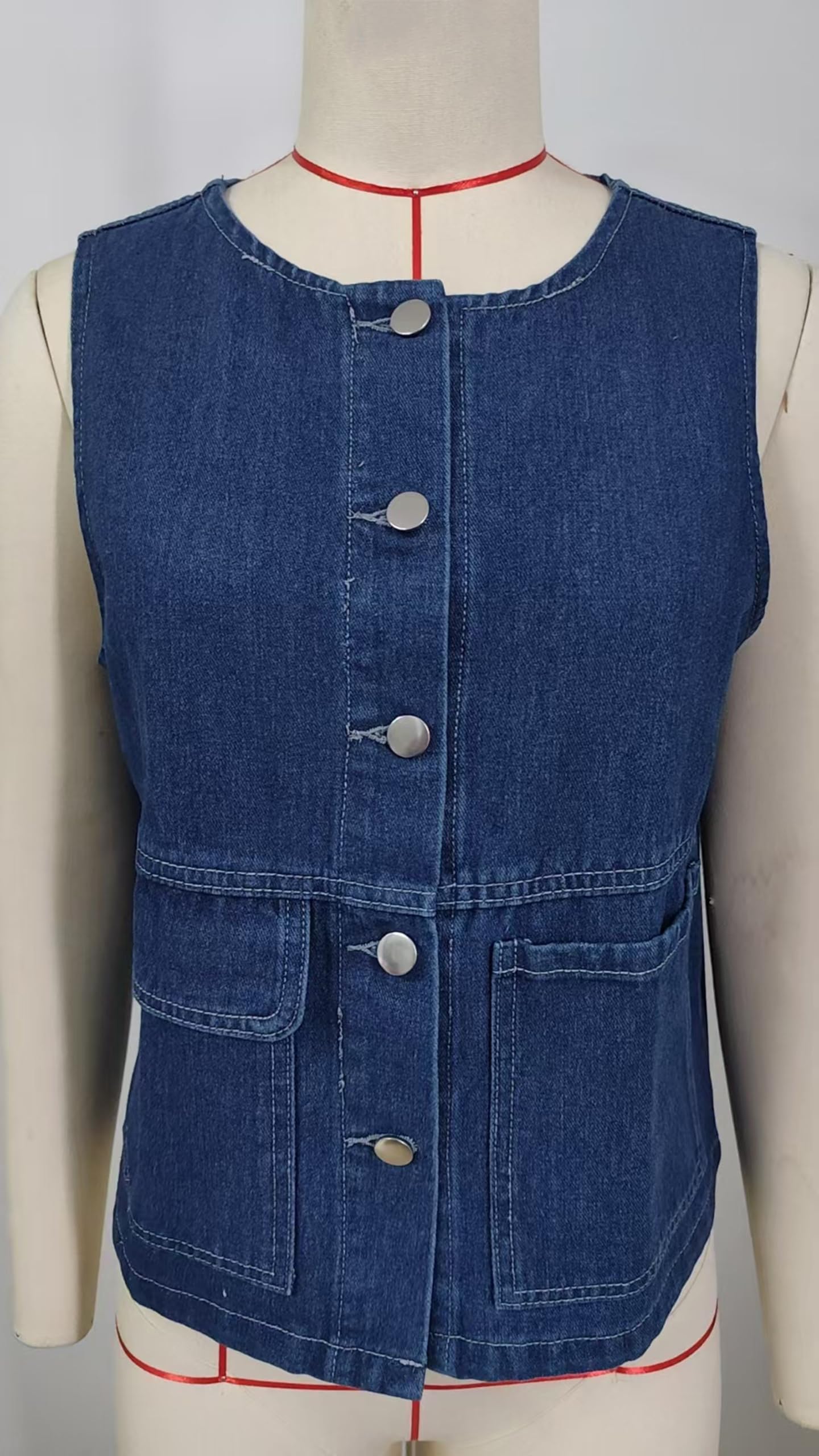 Gilet Di Jeans Largo Da Donna Con Bottoni Casual Scollo Rotondo Senza Maniche Giacche Di Jeans