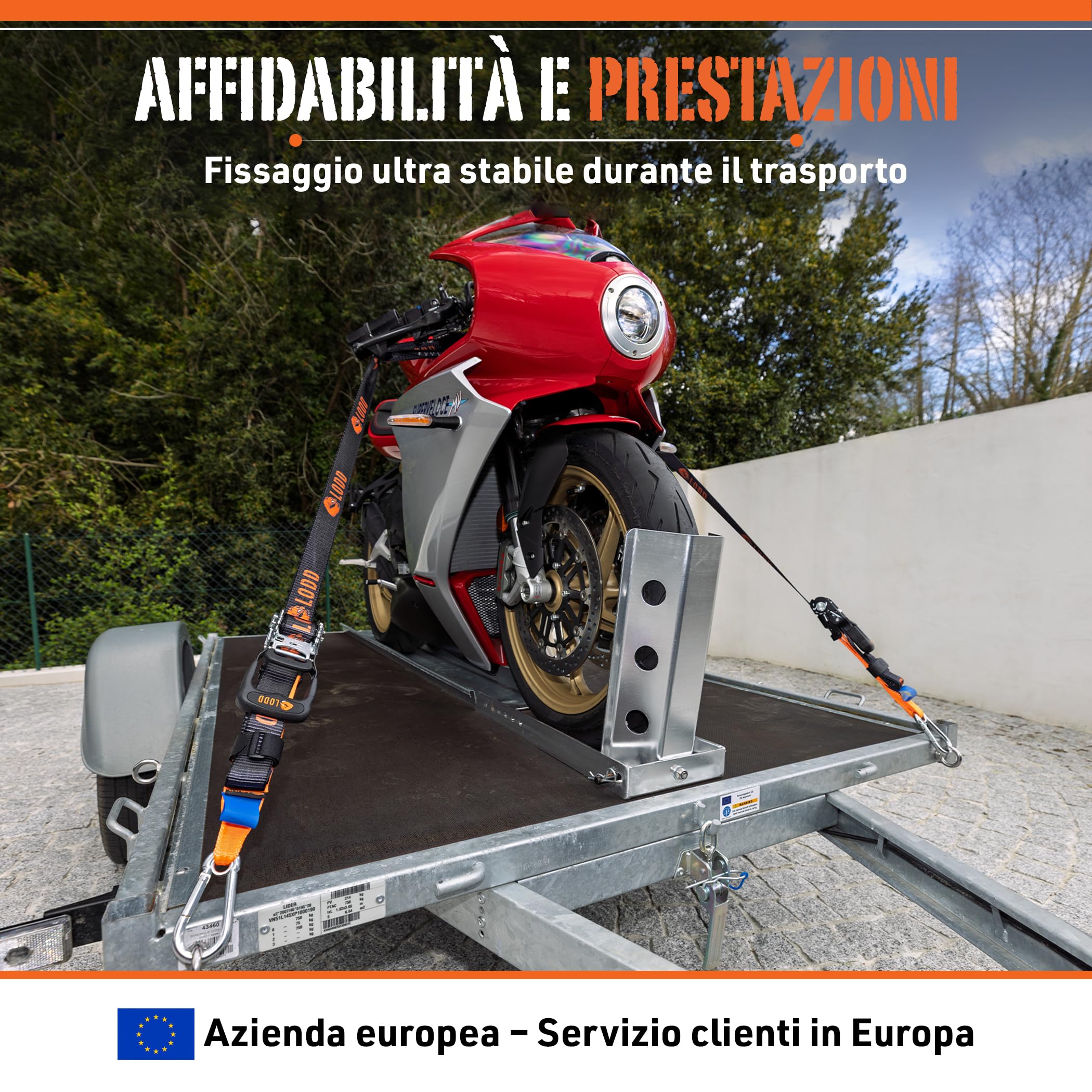 LODD – Cinghie Moto, Ancoraggio al Manubrio con Manicotti Compositi Rinforzati, 38 mm, 1100 kg, Moschettoni in acciaio, Rimorchio, Stradali & sportive (Cricchetti/Manicotti rigidi)