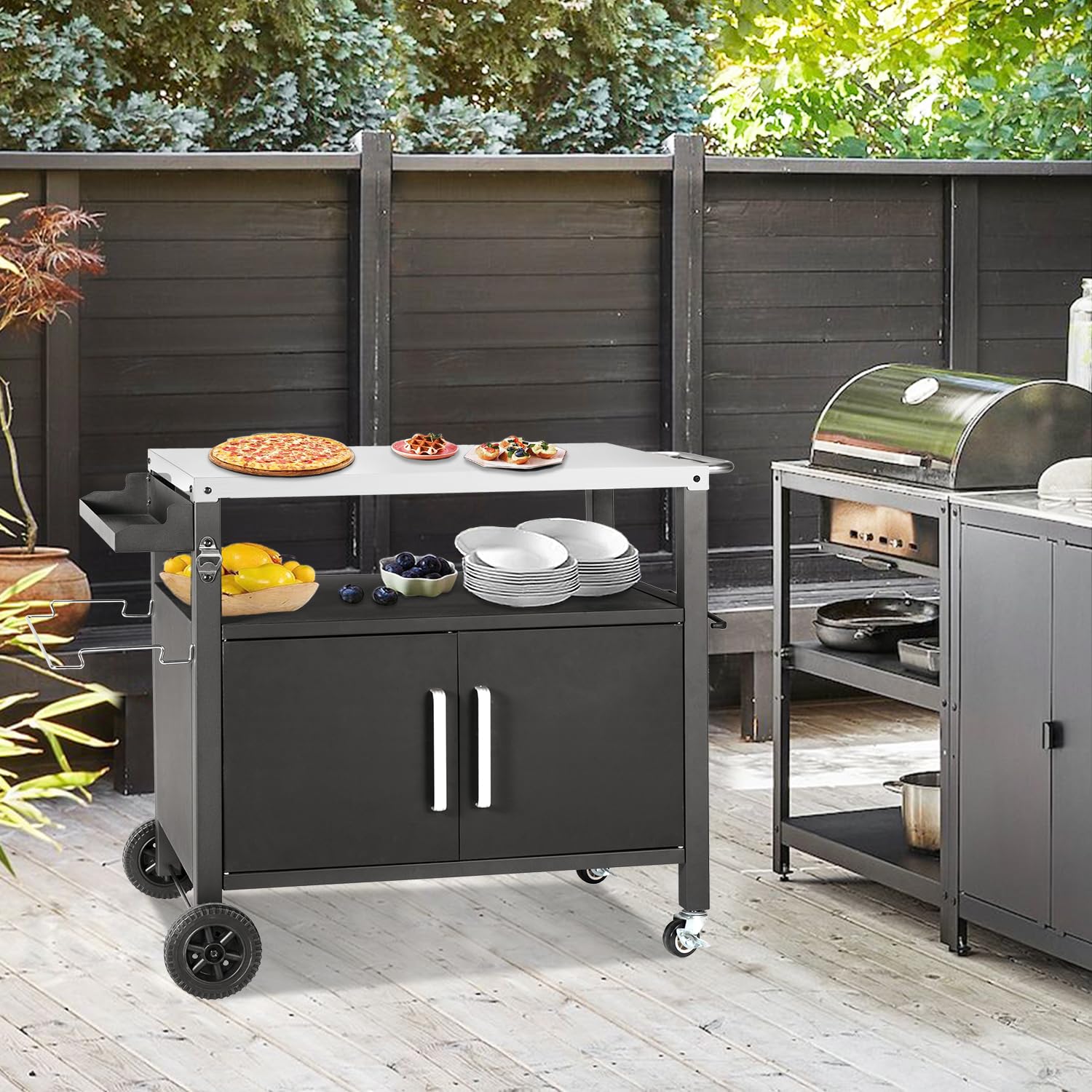 Kendane Grilltisch mit Großer Arbeitsfläche | Grill Beistelltisch, Outdoor Grill Trolley, Grilltisch Outdoor, Edelstahl Tischplatte Outdoor Garten Trolley