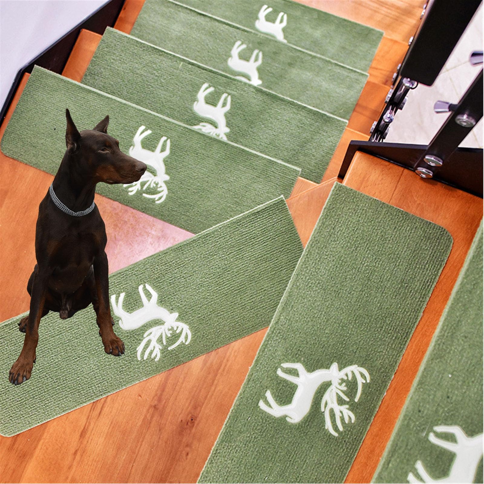 10 Tapis D'escalier Antidérapants Adhésifs - Dimensions 20x76cm - Vert, Coupe Libre - Pour Sécurité Enfants, Personnes âgées, Chiens