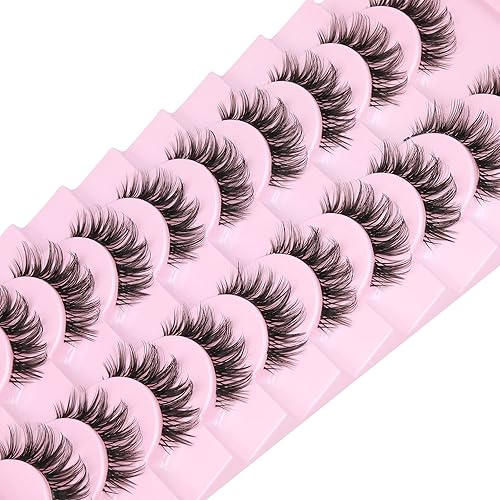 Miniatura 5 de wiwoseo Pestañas rusas, pestañas naturales de visón sintético, pestañas rizadas y onduladas, banda transparente, volumen ruso, 0.51 pulgadas,