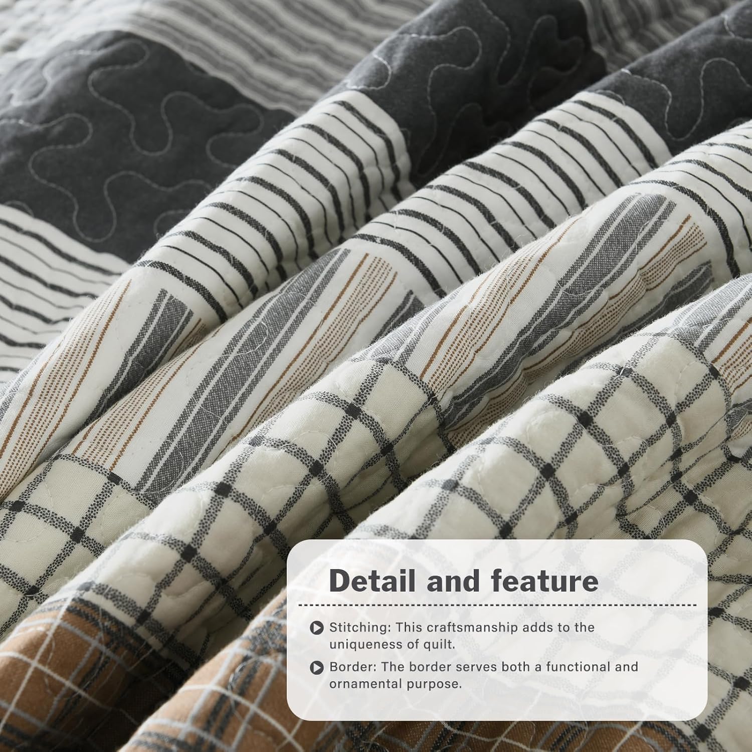 Y-PLWOMEN Quilts Queen Size 100% Cotton Queen Quilt, 3 Piece Striped Quilt Sets, Farmhouse Bedspread Lightweight Comforter Cozy Bedding Set for All Season - Image 6